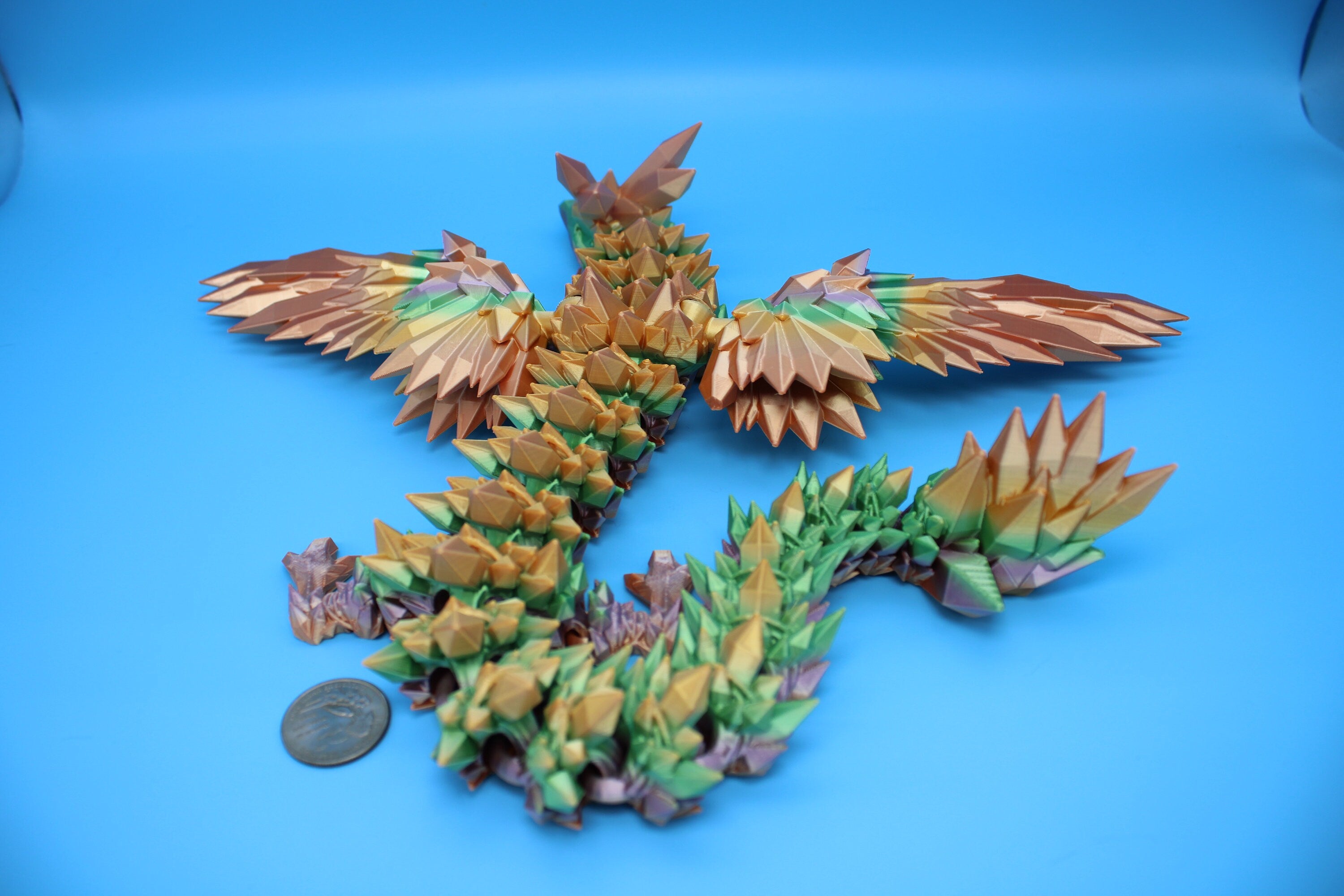 Crystal Wing Dragon | Rainbow | Crystal Wing Dragon | 3D printed | Articulating Dragon | Fidget Toy | Flexi Toy | 18 in