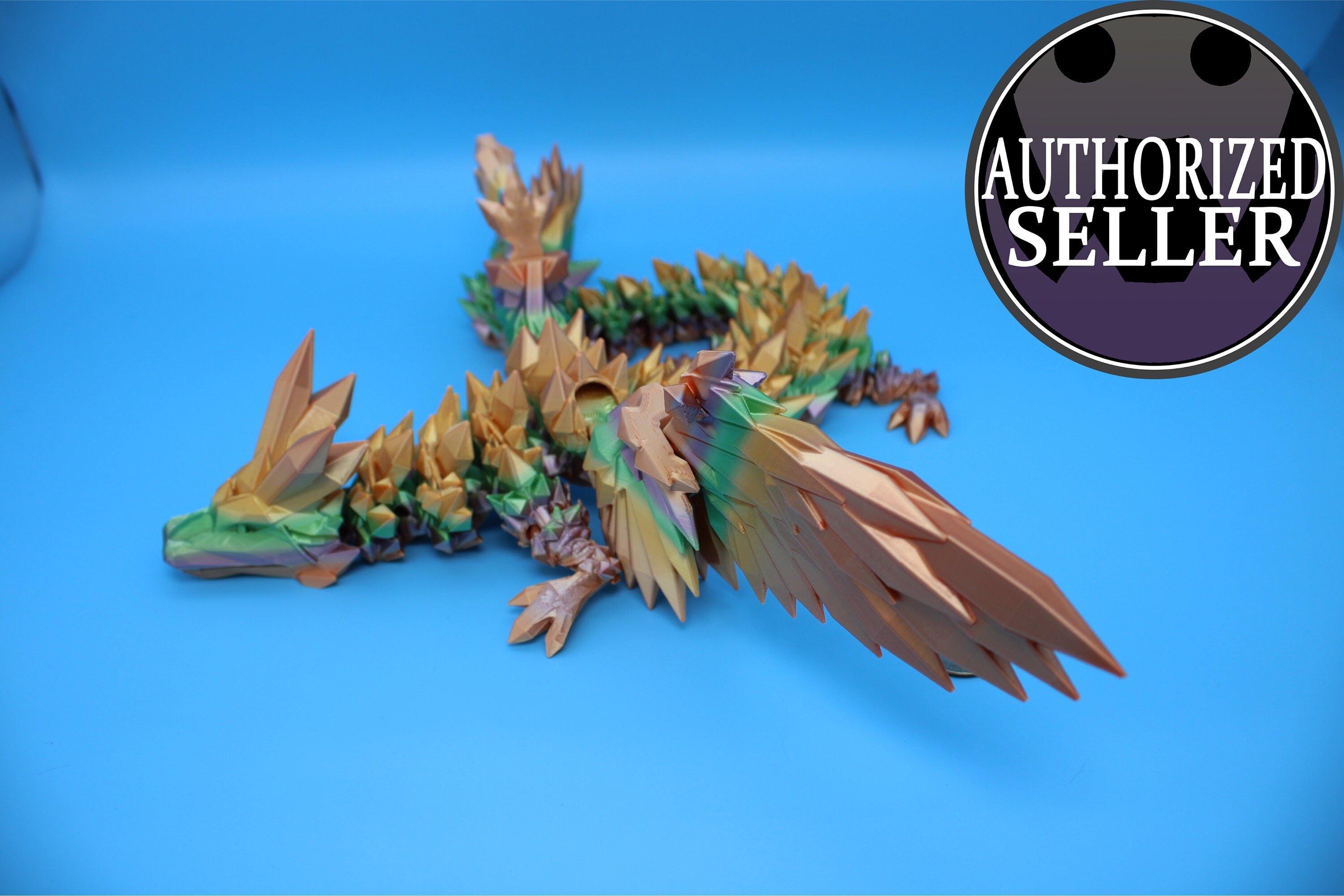 Crystal Wing Dragon | Rainbow | Crystal Wing Dragon | 3D printed | Articulating Dragon | Fidget Toy | Flexi Toy | 18 in