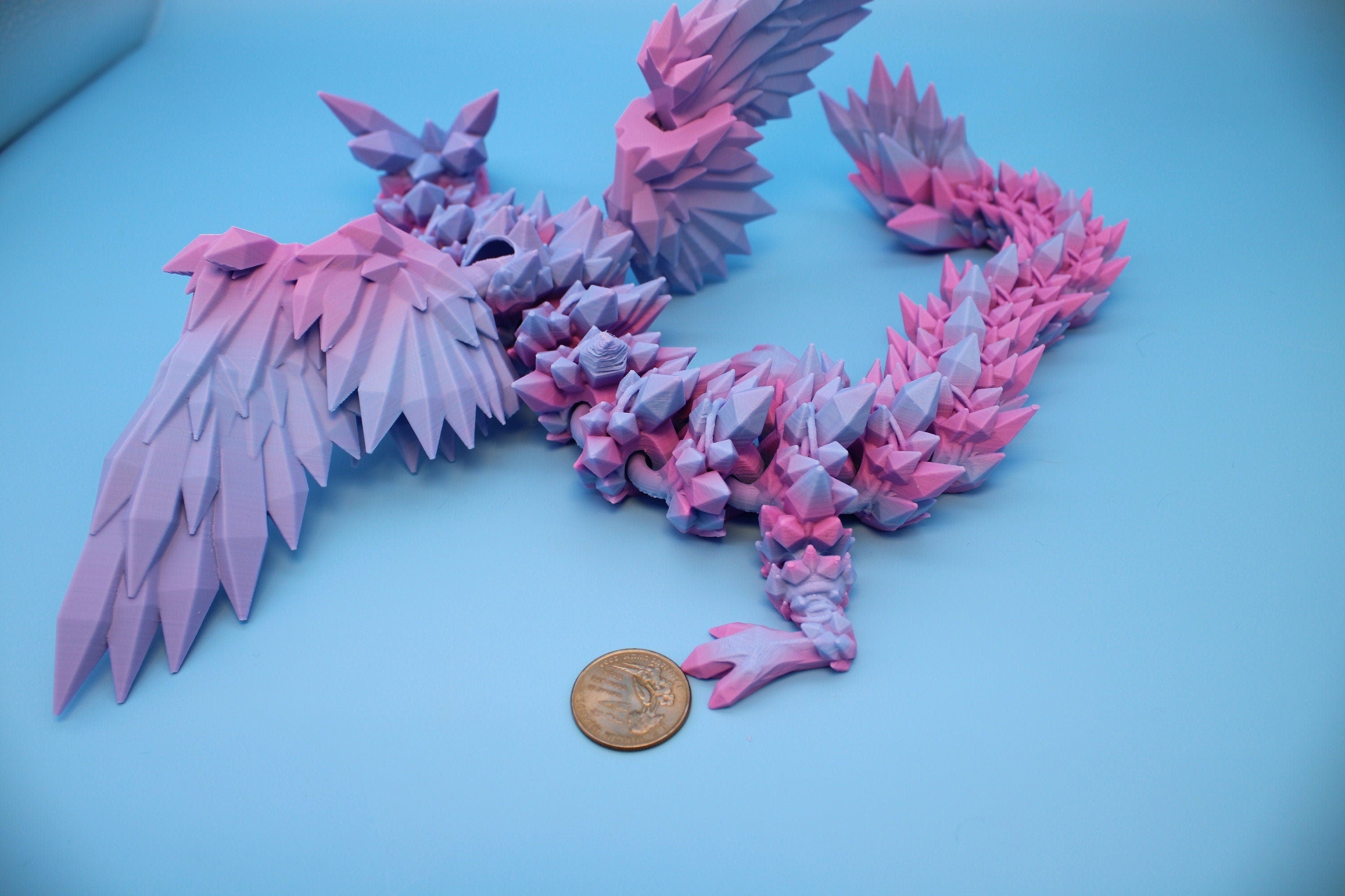 Crystal Winged Dragon- Flawed | Rainbow Crystal Wing Dragon | 3D printed | Articulating Dragon | Fidget Toy | Flexi Toy | 18 in