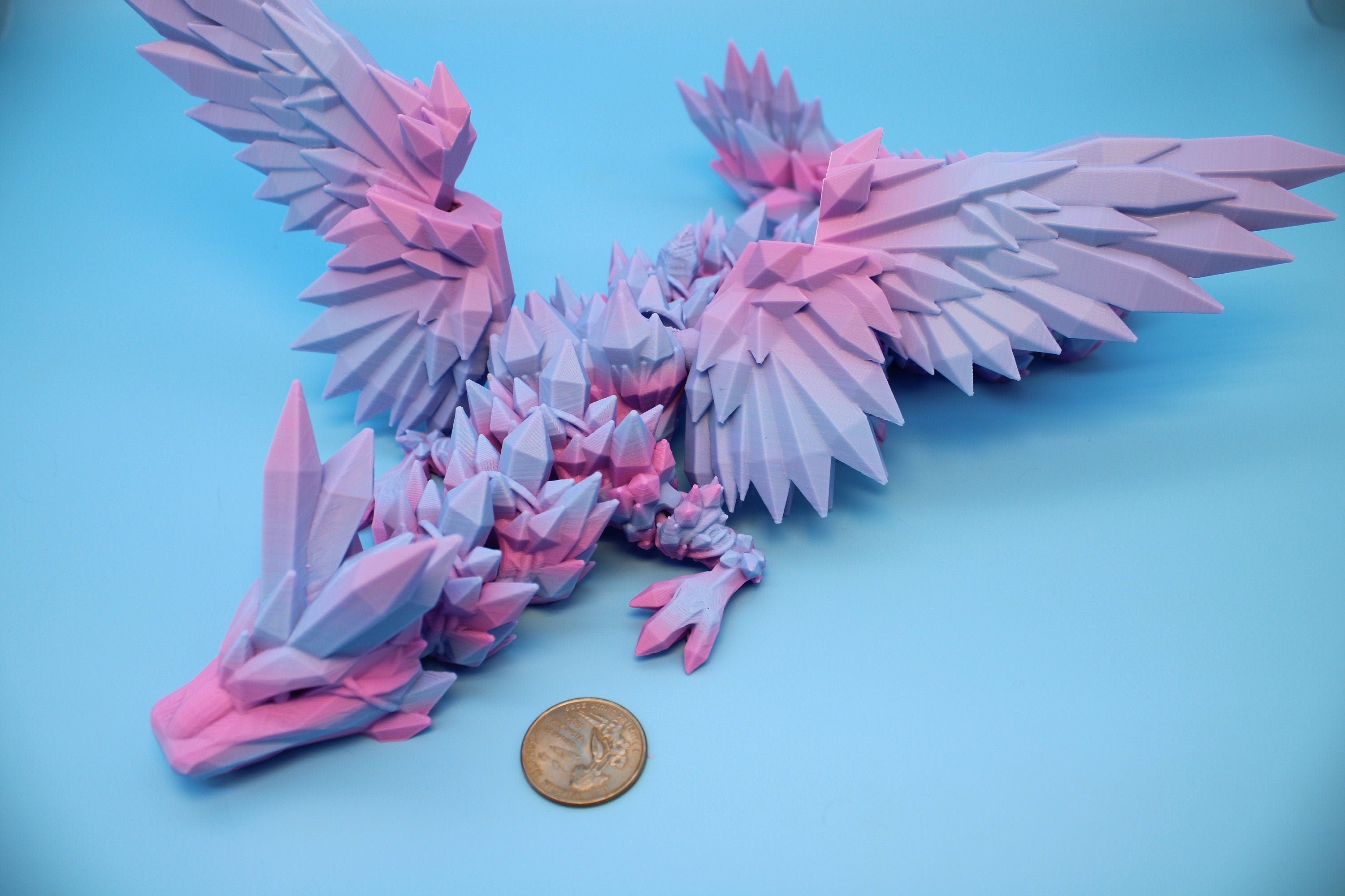 Crystal Winged Dragon- Flawed | Rainbow Crystal Wing Dragon | 3D printed | Articulating Dragon | Fidget Toy | Flexi Toy | 18 in