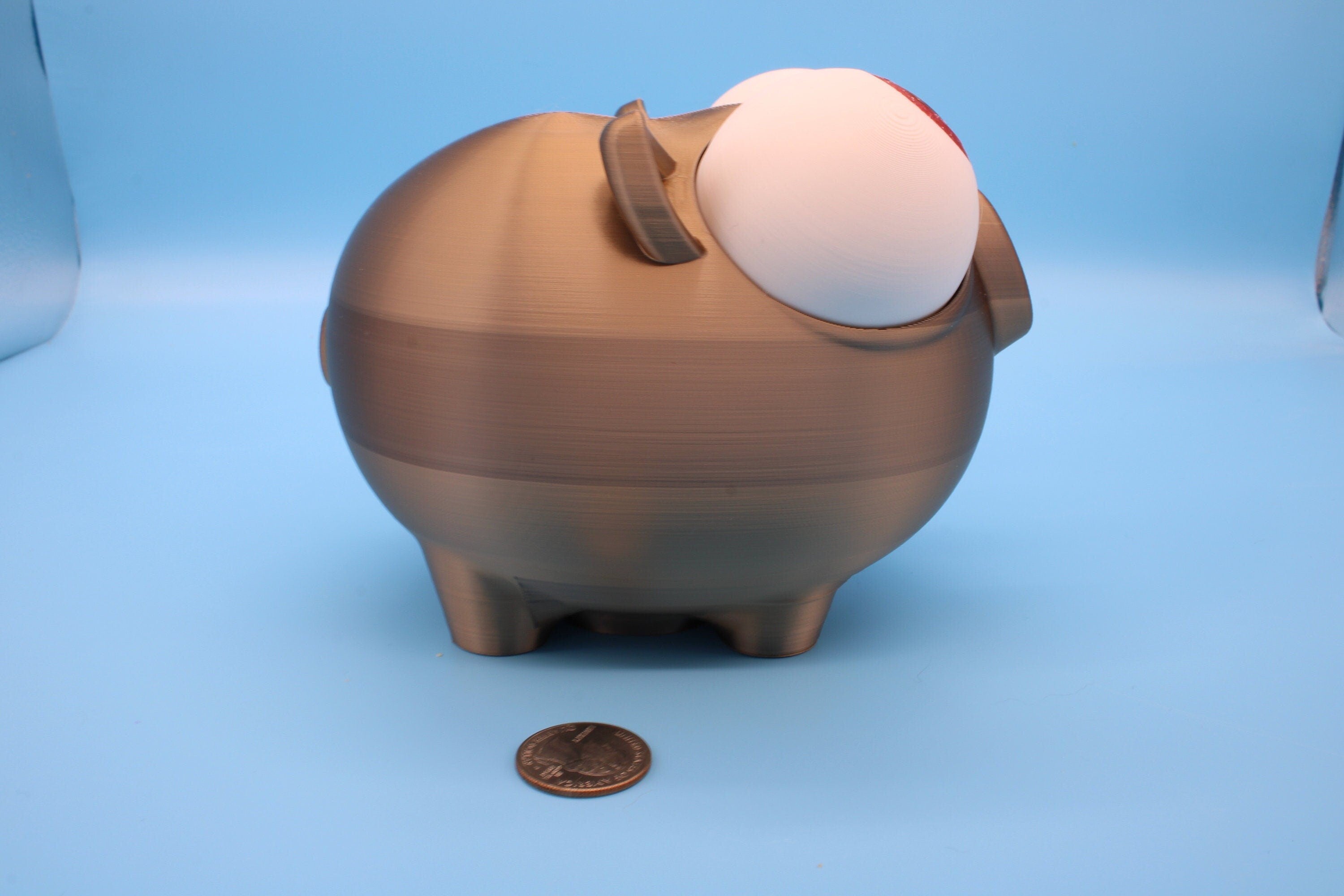 Coffee Gold Cute Piggy Bank | Eyes Do NOT Move | 3D Printed Holds Coins | Looks Amazing on display | Removable Turn Knob To Get Coins Out