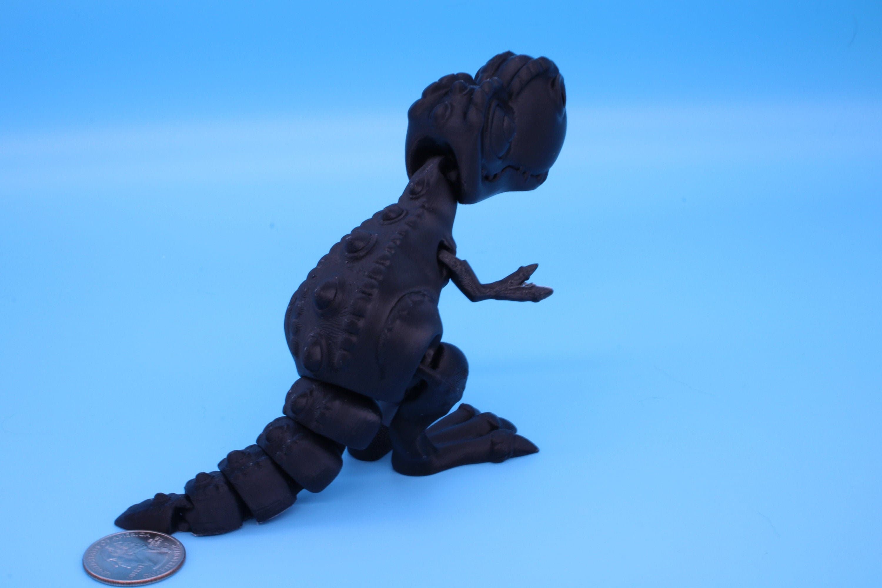 Articulating Black Flexi T-Rex Articulated 3D Printed. | Tyrannosaurus. | Super cute dinosaur. | Great fidget toy. Desk buddy. Sensory toy.