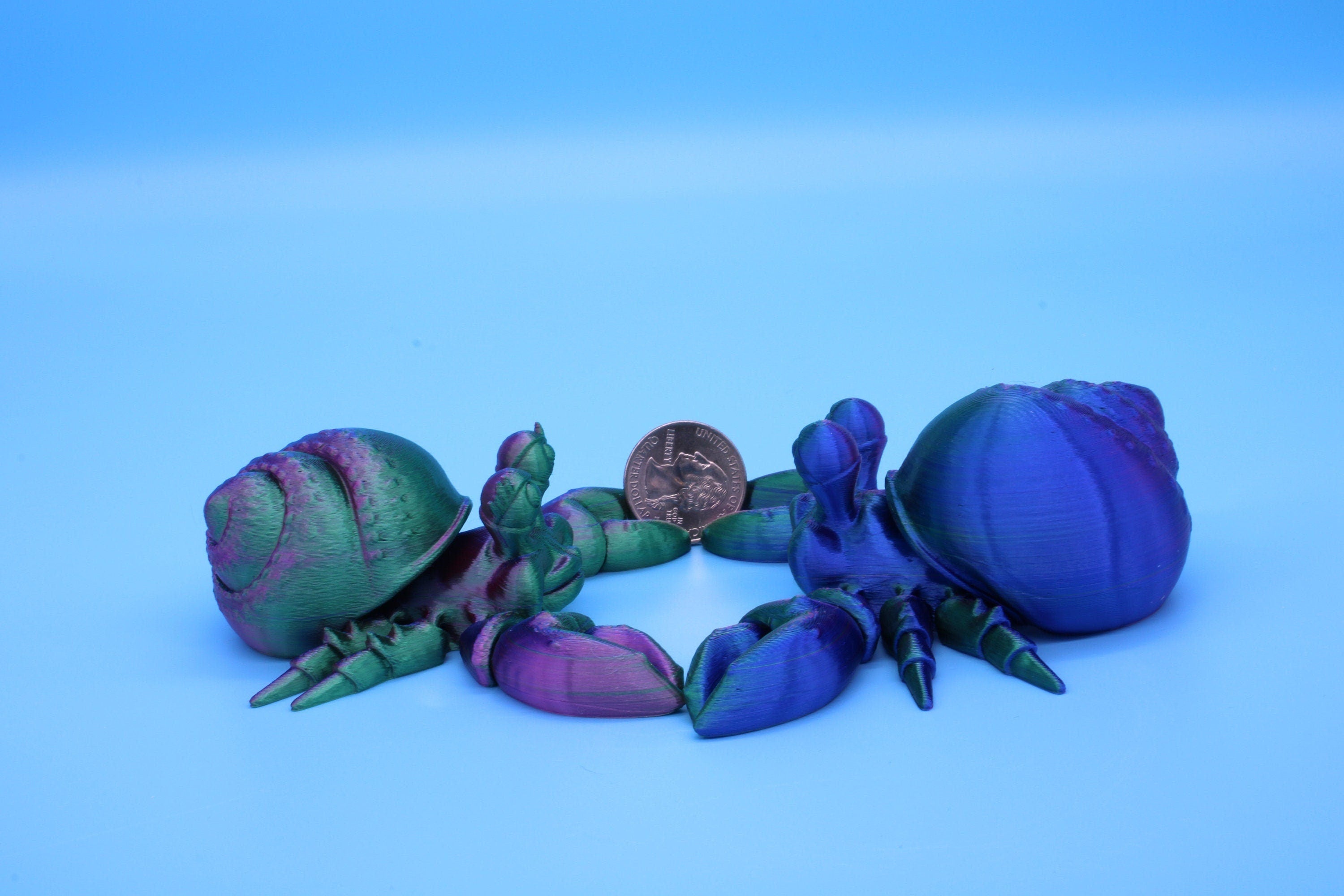 Articulating Multi Color Flexi Hermit Crab Mr. & Mrs. 3D Printed. Super cute, friendly crabs. Great fidget toy, buddy, Sensory toy for all.