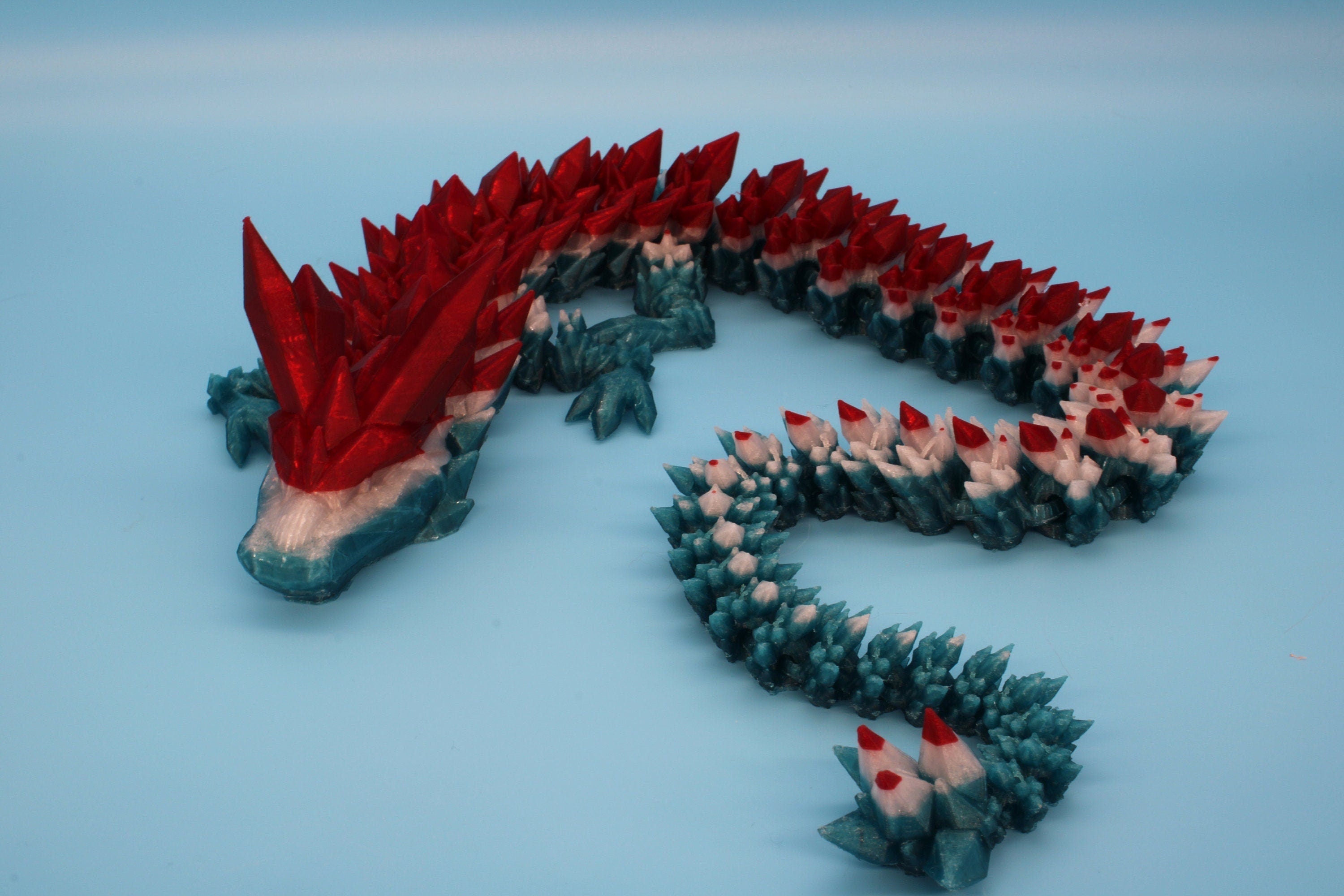 24 in. Original Crystal Rainbow Holiday Dragon. | 3D Printed | Articulating Crystal Dragon | Flexi, Adult Fidget Toy | MADE
