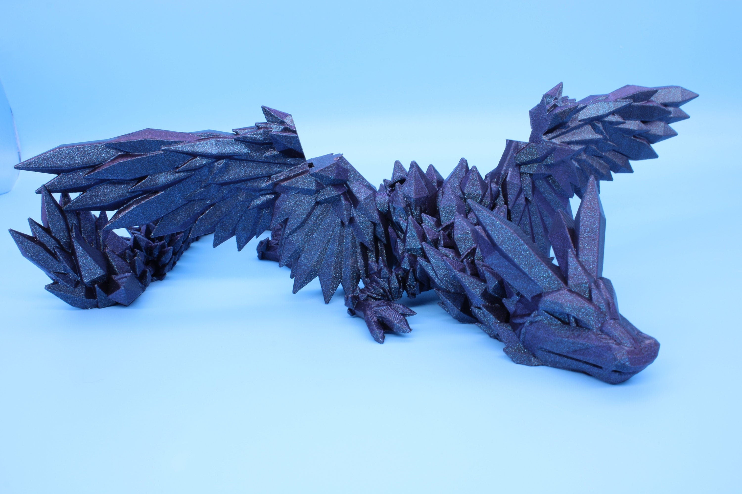 18 in. &quot;Burnt Titanium&quot; Crystal Winged Dragon | Crystal Wing Dragon 3D printed | articulating dragon | Flexi Toy | Stress Relief Gift |