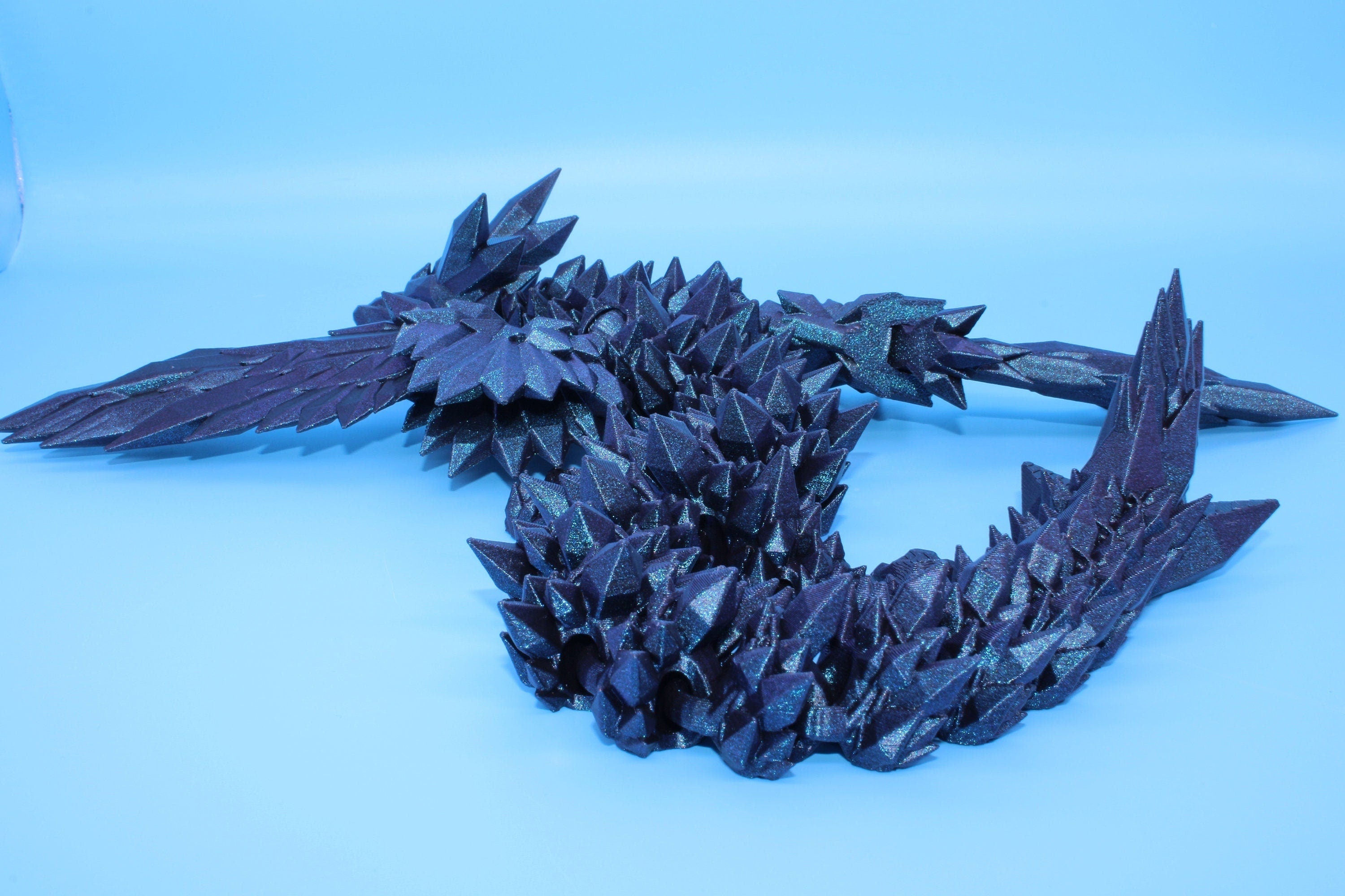 18 in. "Burnt Titanium" Crystal Winged Dragon | Crystal Wing Dragon 3D printed | articulating dragon | Flexi Toy | Stress Relief Gift |