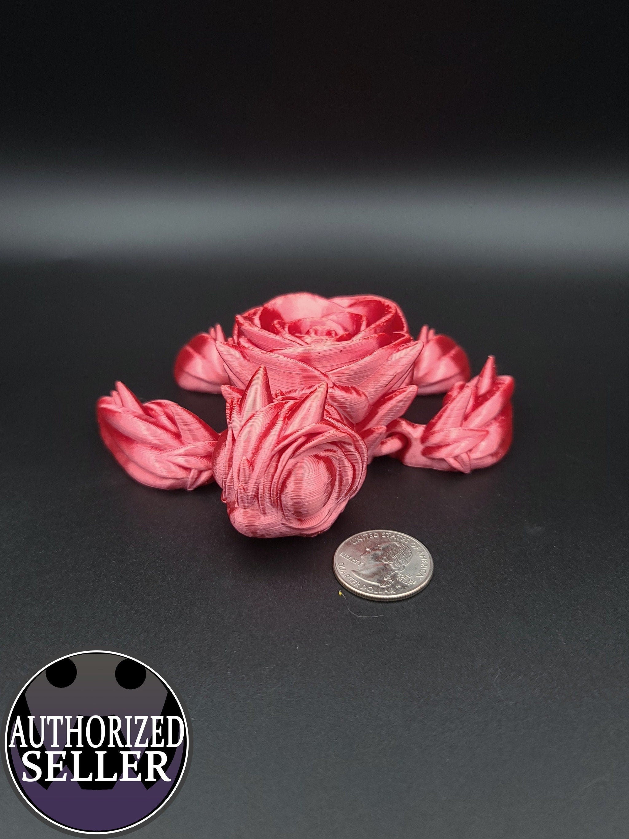 3D printed Silk Red Articulating Rose Turtle. Flexi, Fidget Roseurtle adult toy. 4.5 inch. Adorable Rose turtle buddy. Great gift!