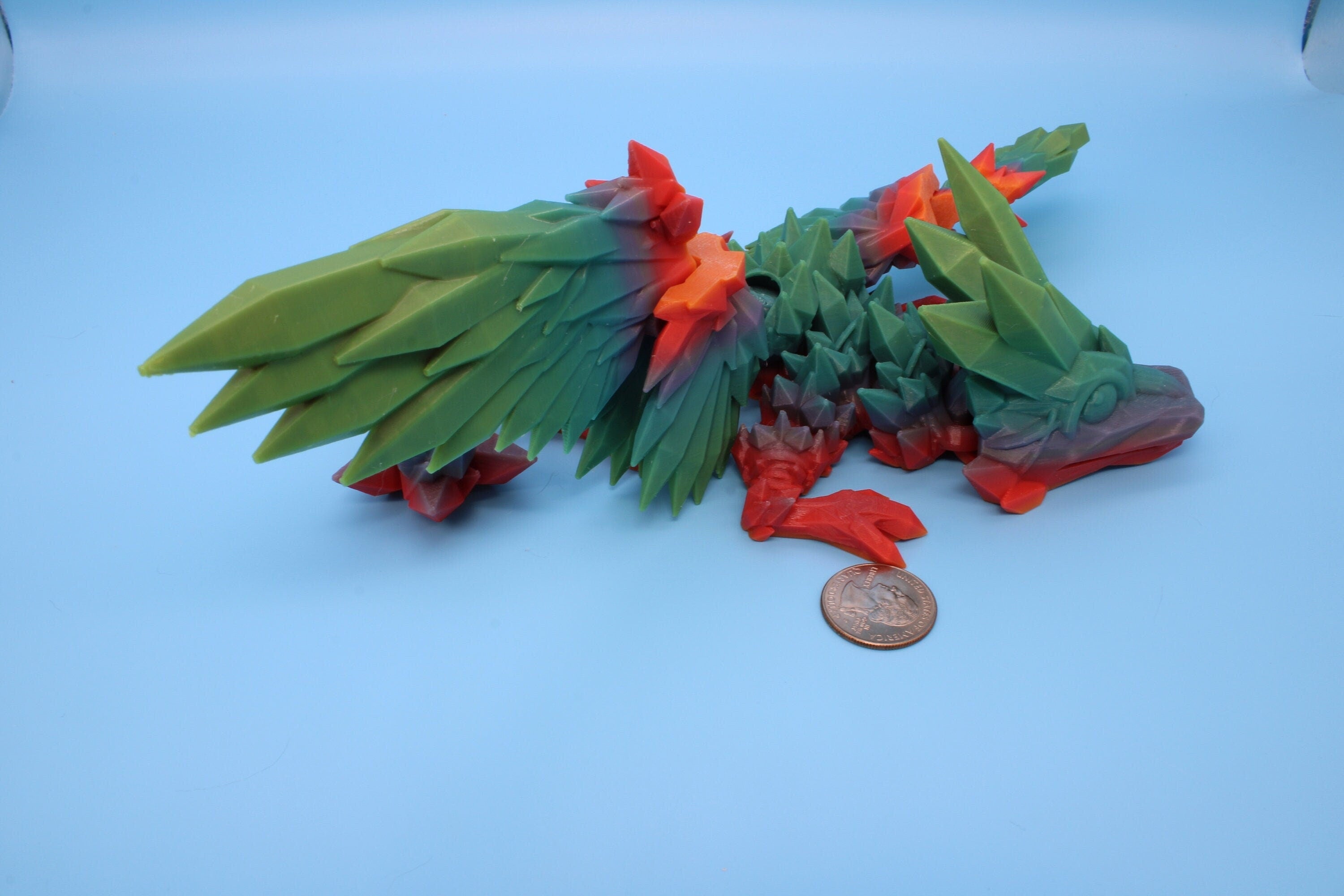 Baby Rainbow Crystal Winged Dragon. 3D printed articulating dragon Fidget, Flexi, Toy 11.5 in. Stress Relief, Gift. flexi Toy