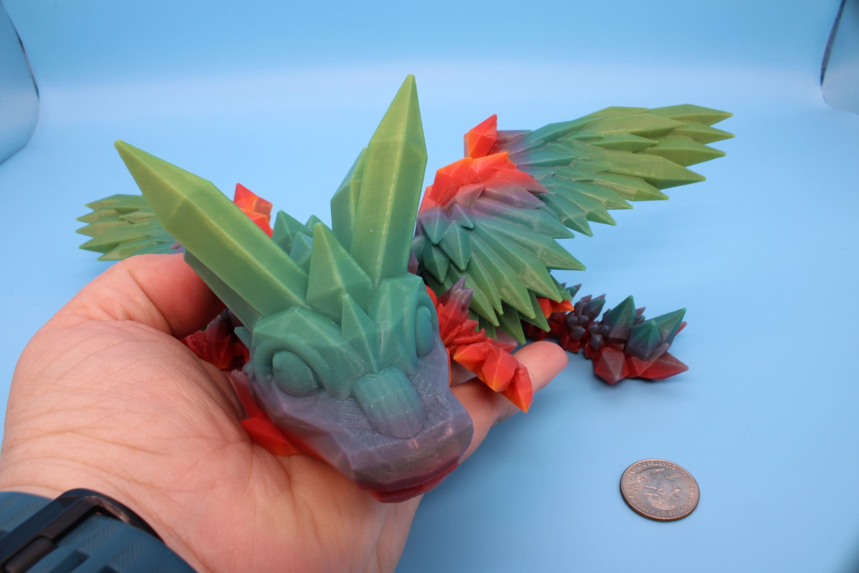 Baby Rainbow Crystal Winged Dragon. 3D printed articulating dragon Fidget, Flexi, Toy 11.5 in. Stress Relief, Gift. flexi Toy