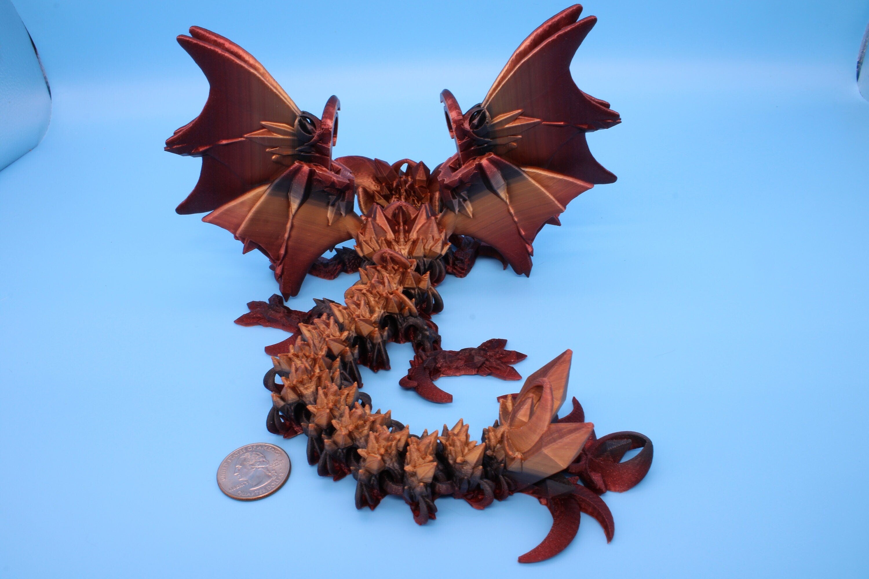 Bat Dragon | Night Wing | Articulating Dragon | 3D Printed Fidget | Flexi Toy | Adult Fidget Toy | Sensory Desk Toy | 12.5 in.