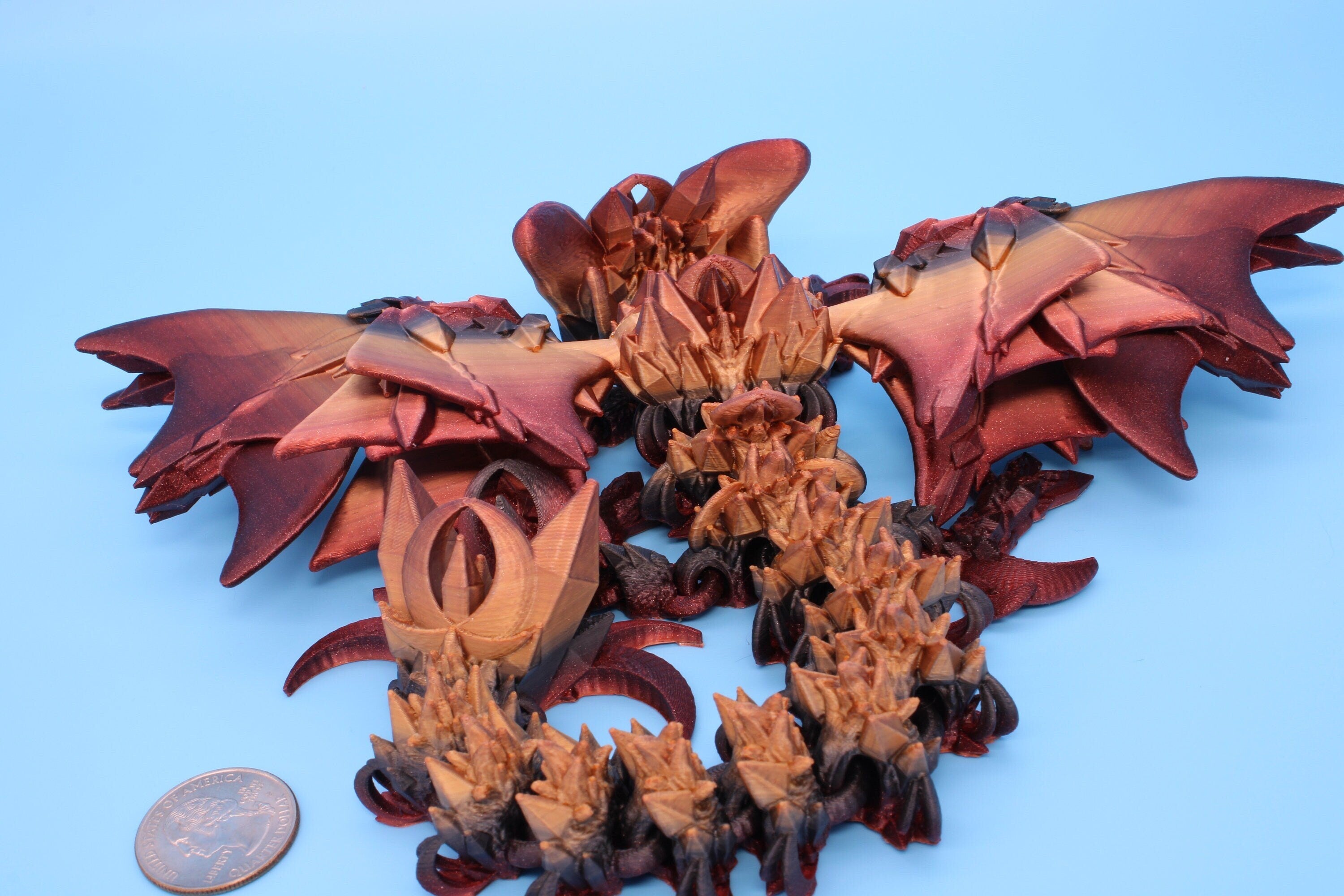 Bat Dragon | Night Wing | Articulating Dragon | 3D Printed Fidget | Flexi Toy | Adult Fidget Toy | Sensory Desk Toy | 12.5 in.