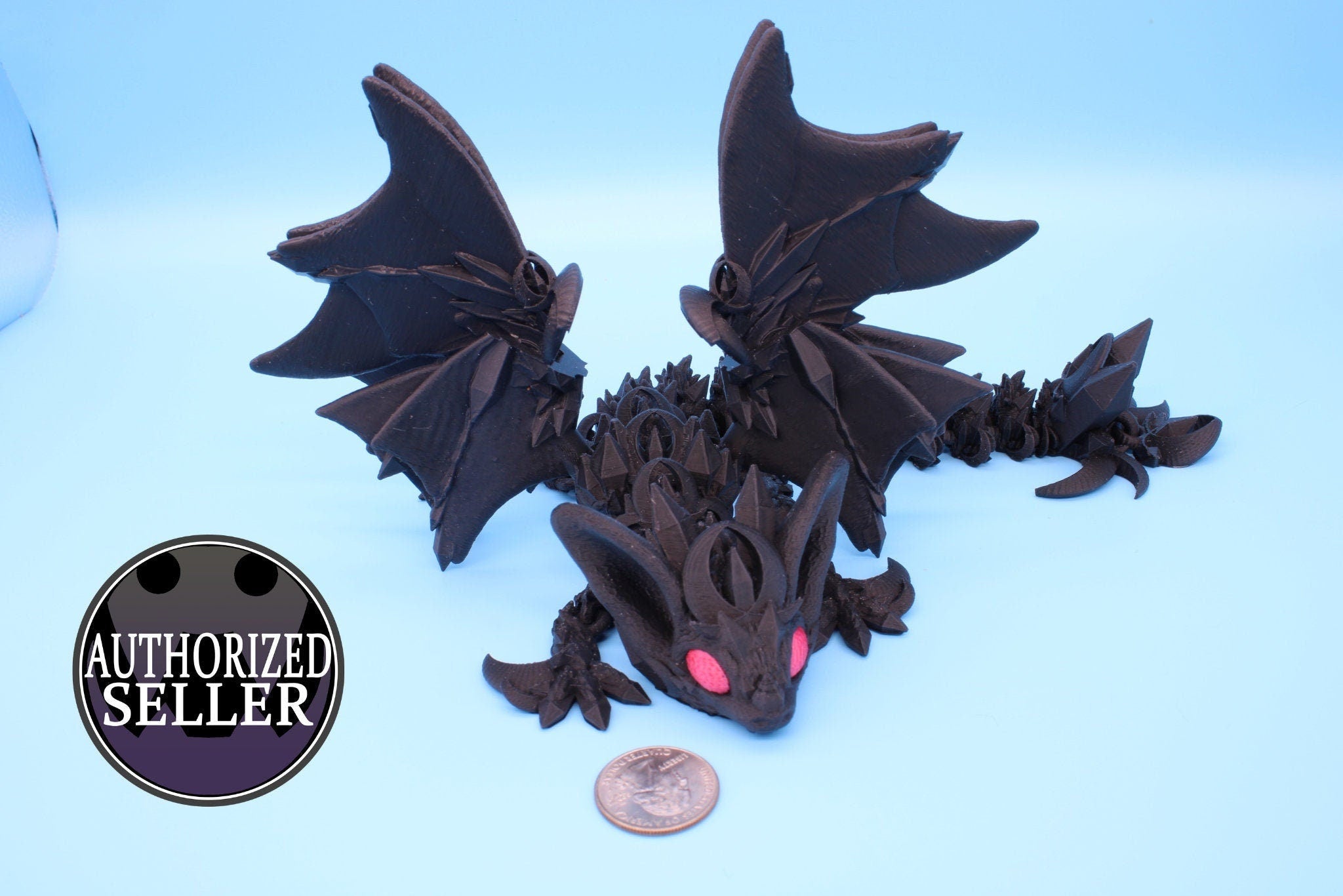 Bat Dragon | Night Wing | Articulating Dragon | 3D Printed Fidget | Flexi Toy | Adult Fidget Toy | Sensory Desk Toy | 12.5 in.