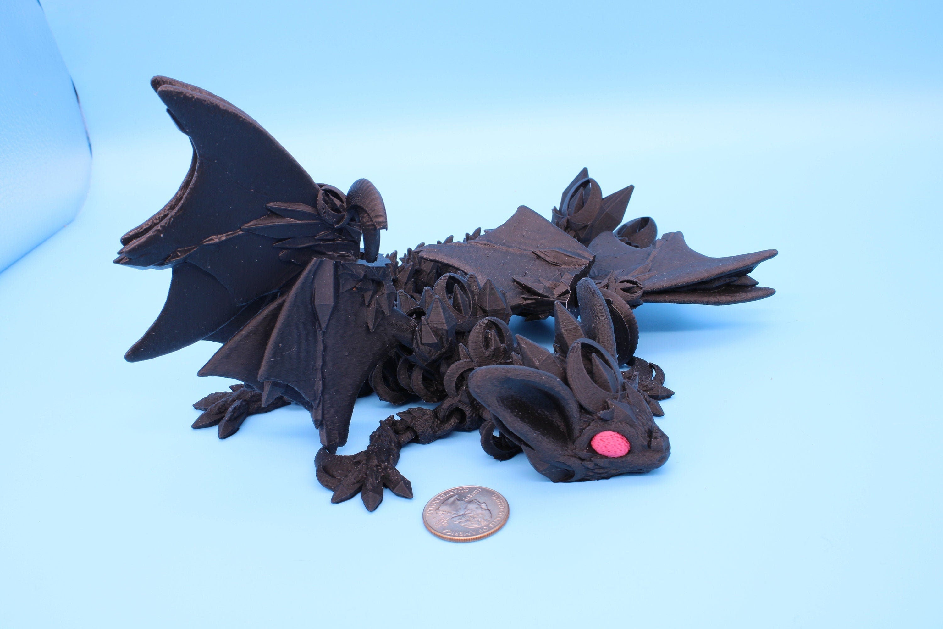 Bat Dragon | Night Wing | Articulating Dragon | 3D Printed Fidget | Flexi Toy | Adult Fidget Toy | Sensory Desk Toy | 12.5 in.