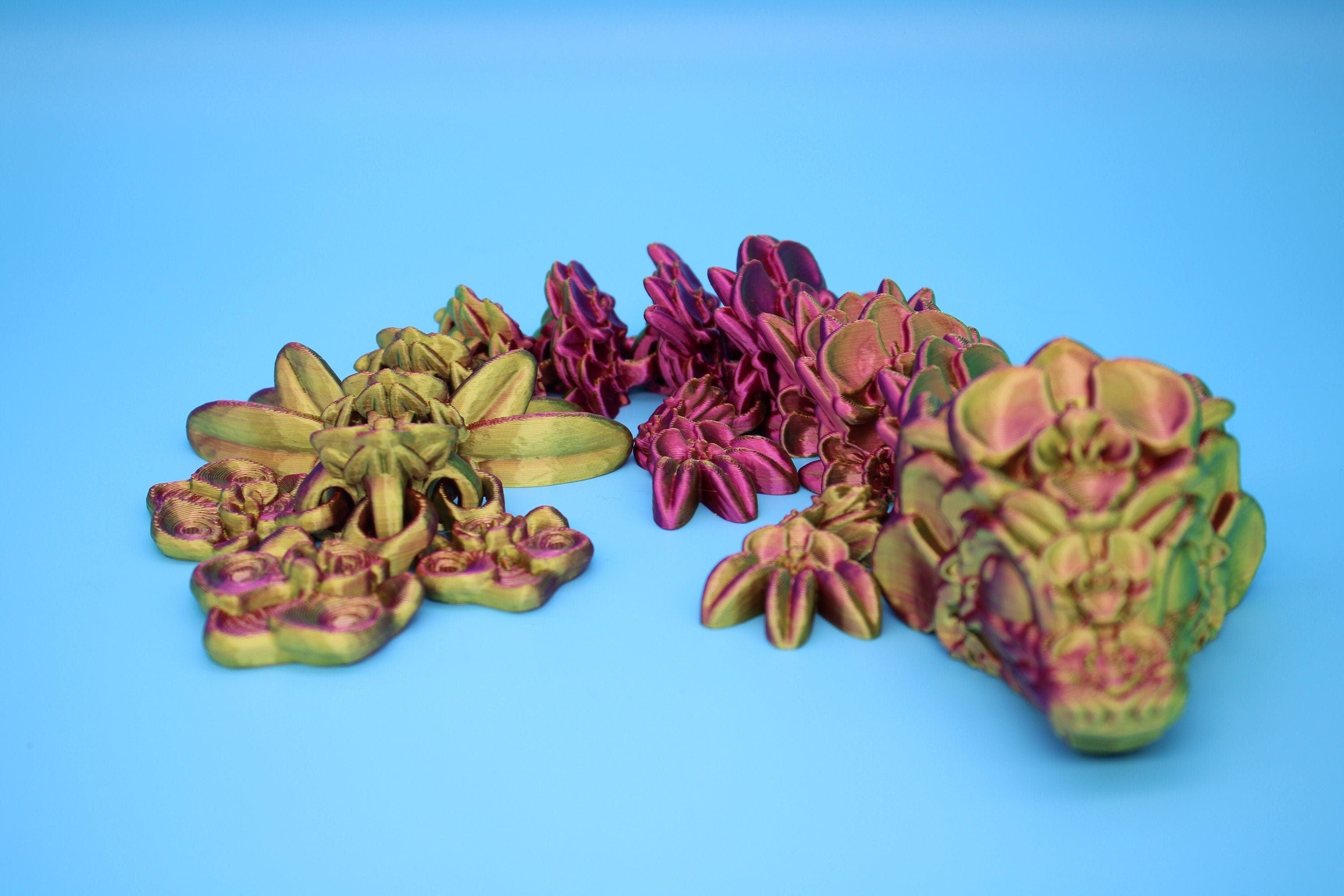 Baby Multi Color Orchid Dragon | 3D Printed Articulating Dragon | Flexi Toy | Adult Fidget Toy | Dragon Buddy ready for you! 12.5 inch.