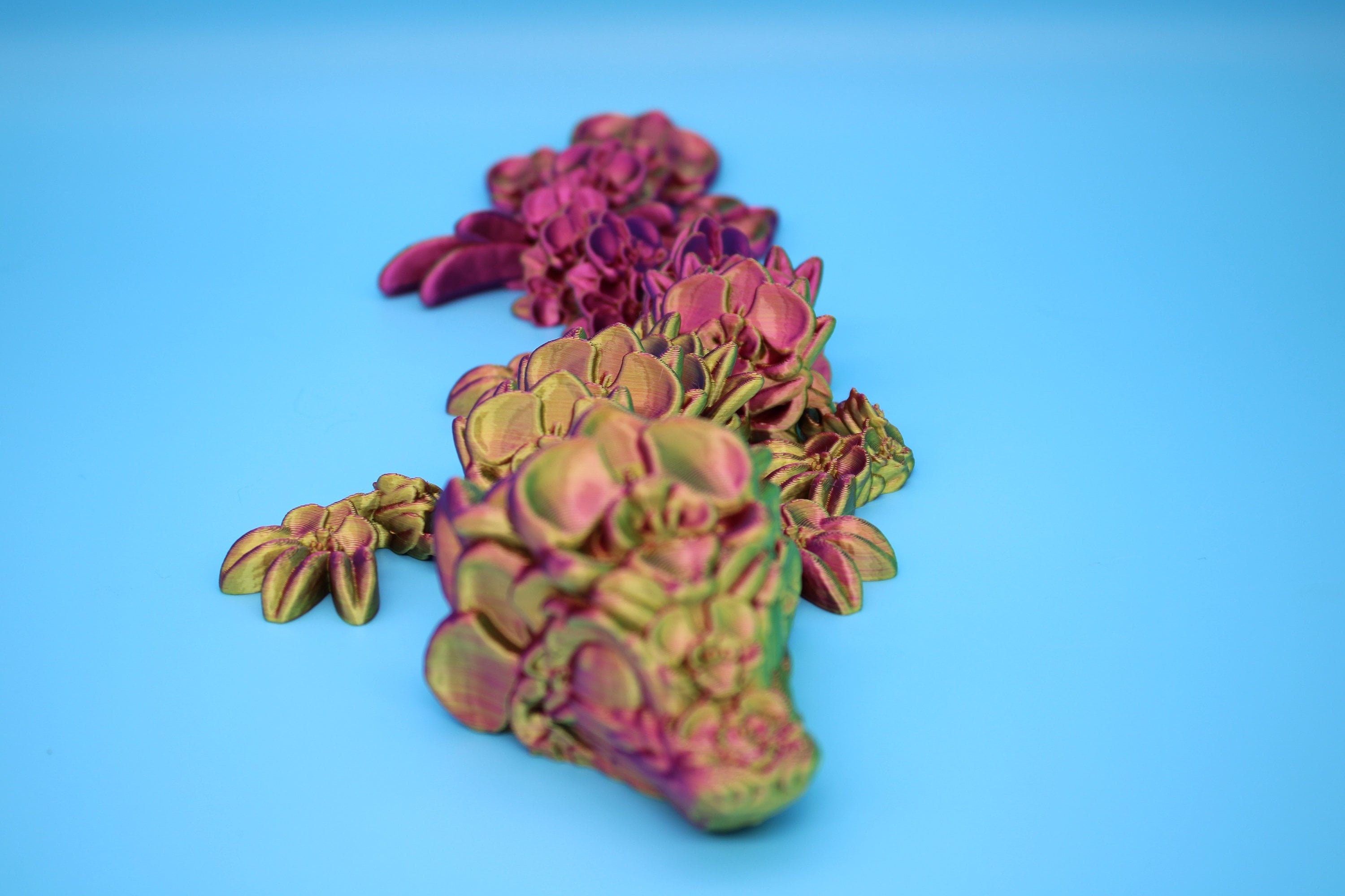 Baby Multi Color Orchid Dragon | 3D Printed Articulating Dragon | Flexi Toy | Adult Fidget Toy | Dragon Buddy ready for you! 12.5 inch.