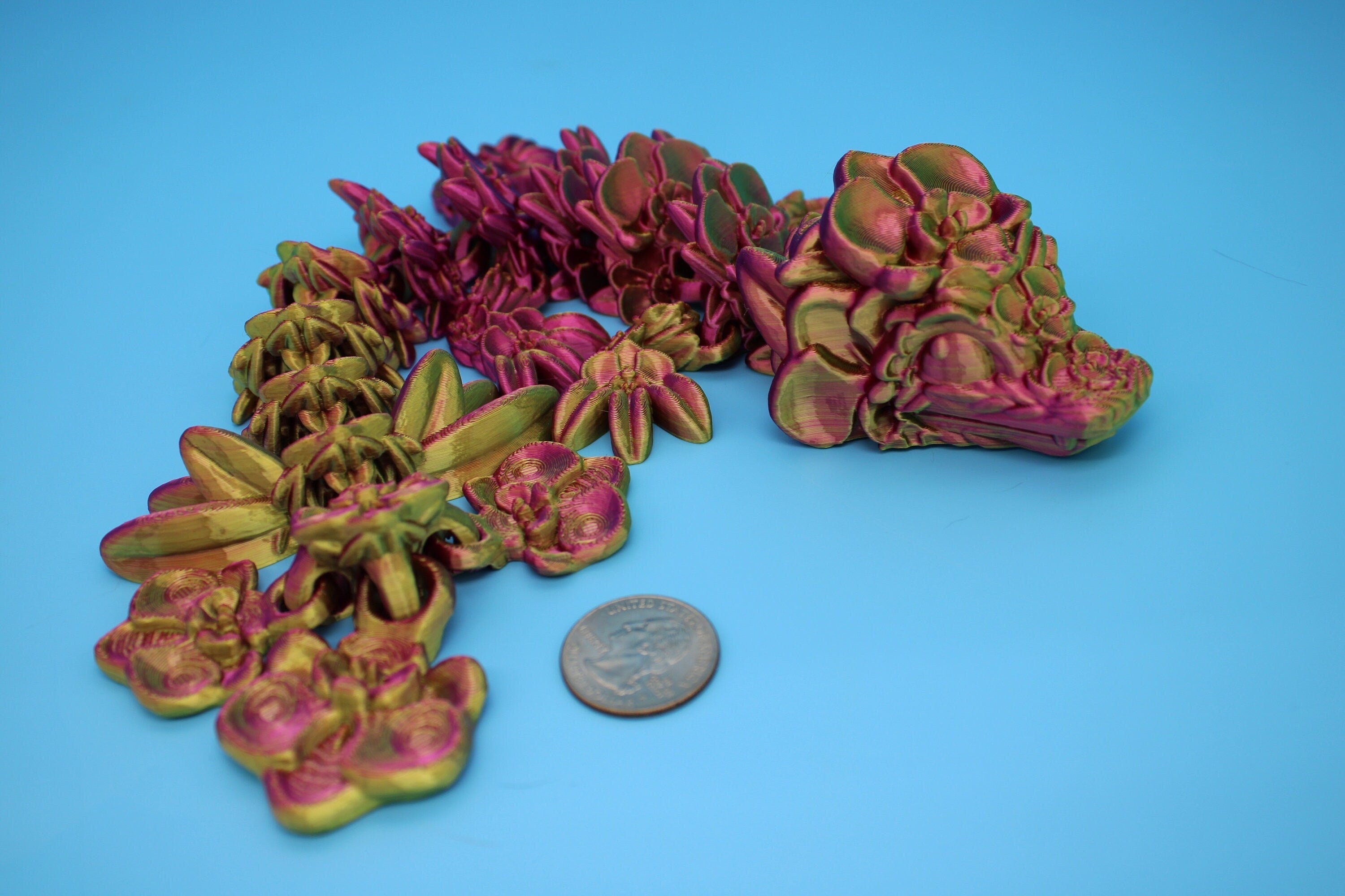 Baby Multi Color Orchid Dragon | 3D Printed Articulating Dragon | Flexi Toy | Adult Fidget Toy | Dragon Buddy ready for you! 12.5 inch.