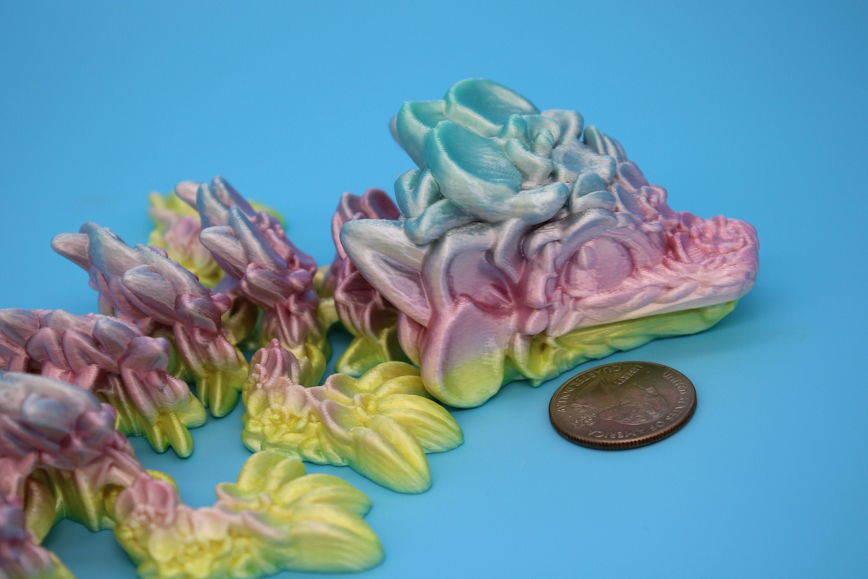 Baby Multi Color Orchid Dragon | 3D Printed Articulating Dragon | Flexi Toy | Adult Fidget Toy | Dragon Buddy ready for you! 12.5 inch.