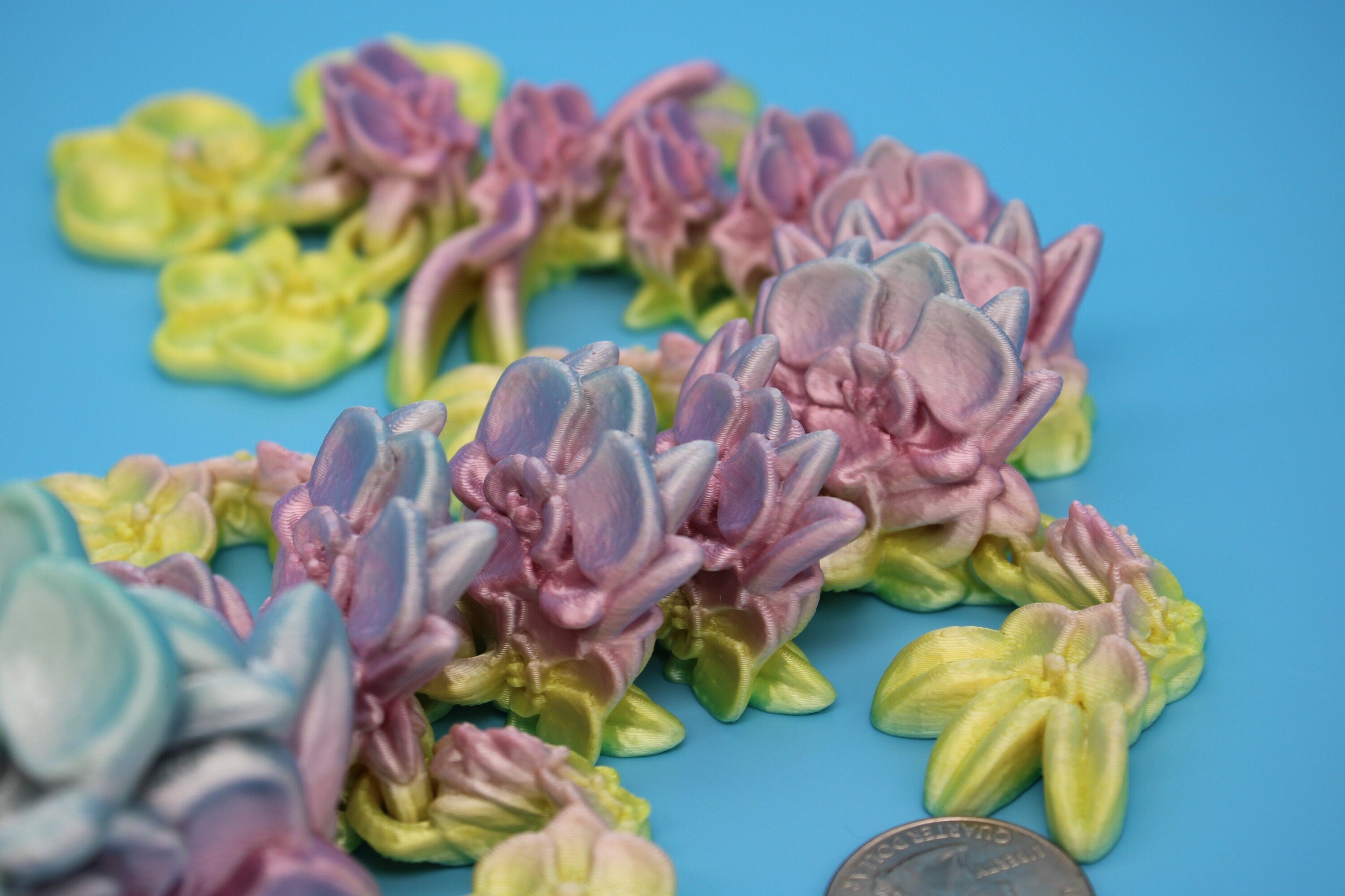 Baby Multi Color Orchid Dragon | 3D Printed Articulating Dragon | Flexi Toy | Adult Fidget Toy | Dragon Buddy ready for you! 12.5 inch.