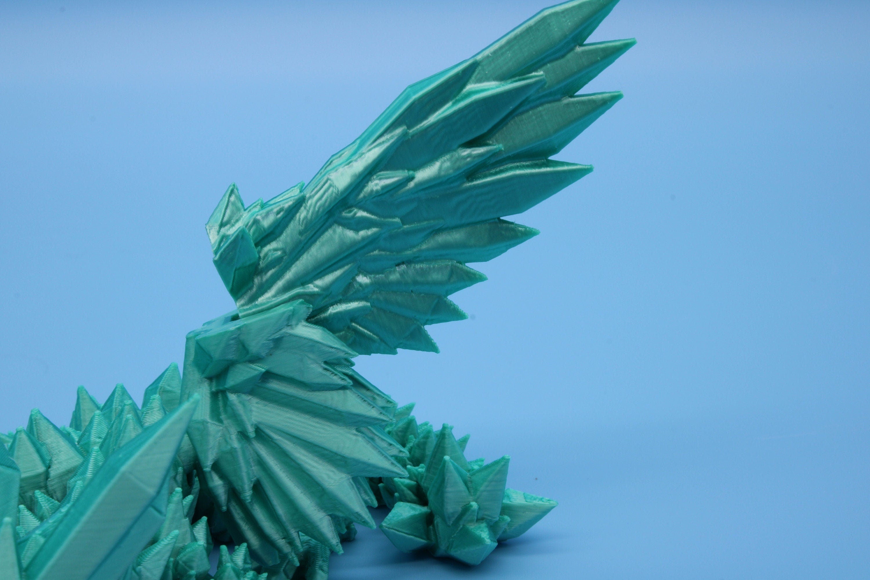 Miniature Teal Crystal Winged Dragon | 3D printed articulating dragon Fidget | Flexi Toy 7 in. head to tail | Stress Relief Gift