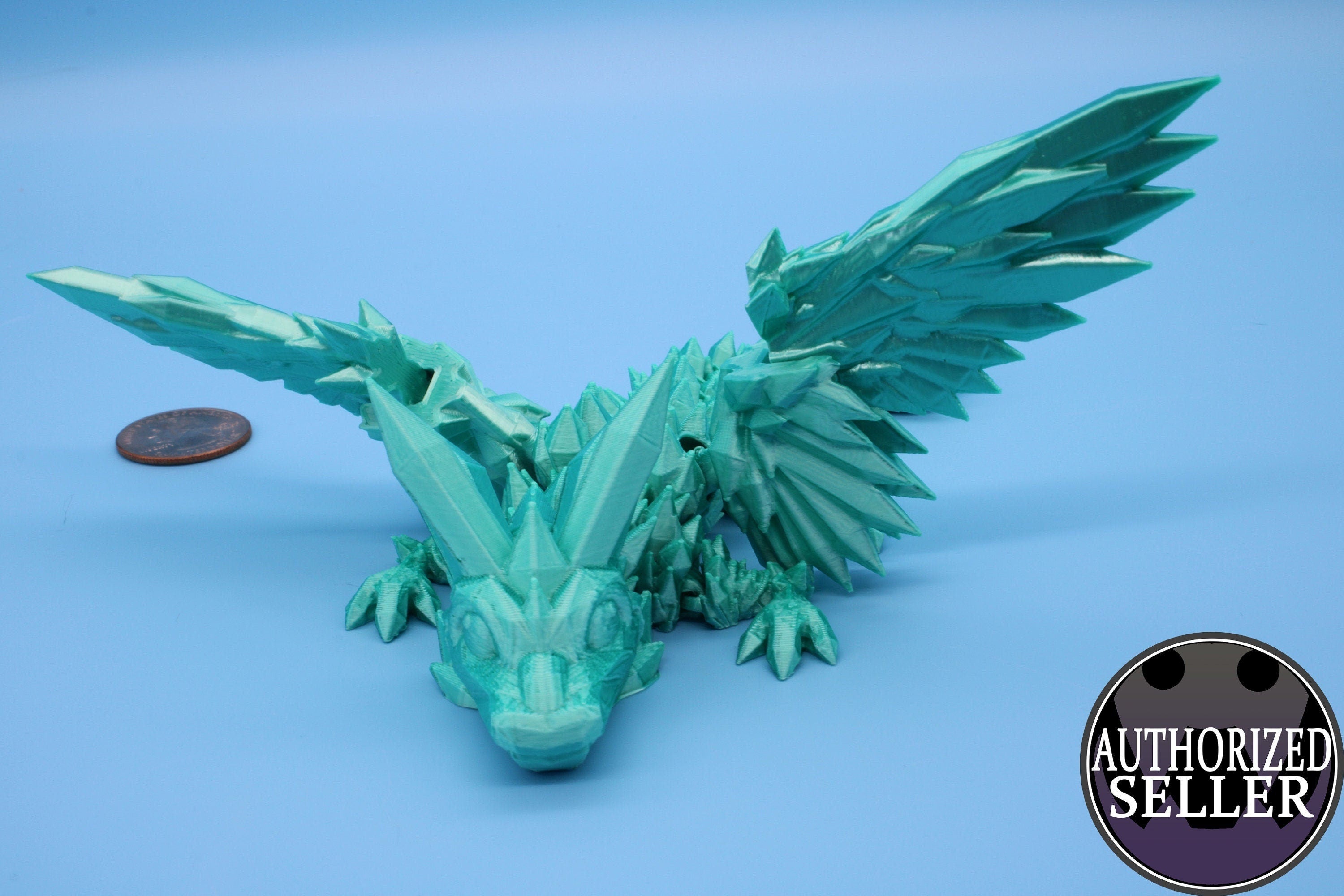 Miniature Teal Crystal Winged Dragon | 3D printed articulating dragon Fidget | Flexi Toy 7 in. head to tail | Stress Relief Gift