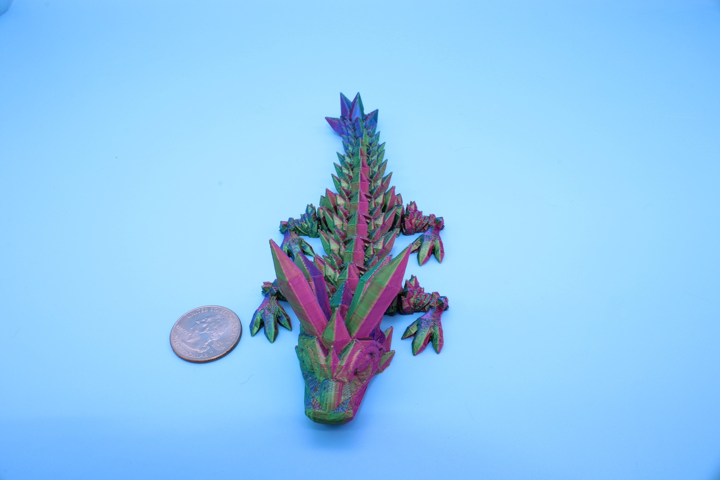 Miniature Baby Multi Color Crystal Dragon | 3D printed articulating dragon Fidget | Flexi Toy 7 in. head to tail | Stress Relief Gift