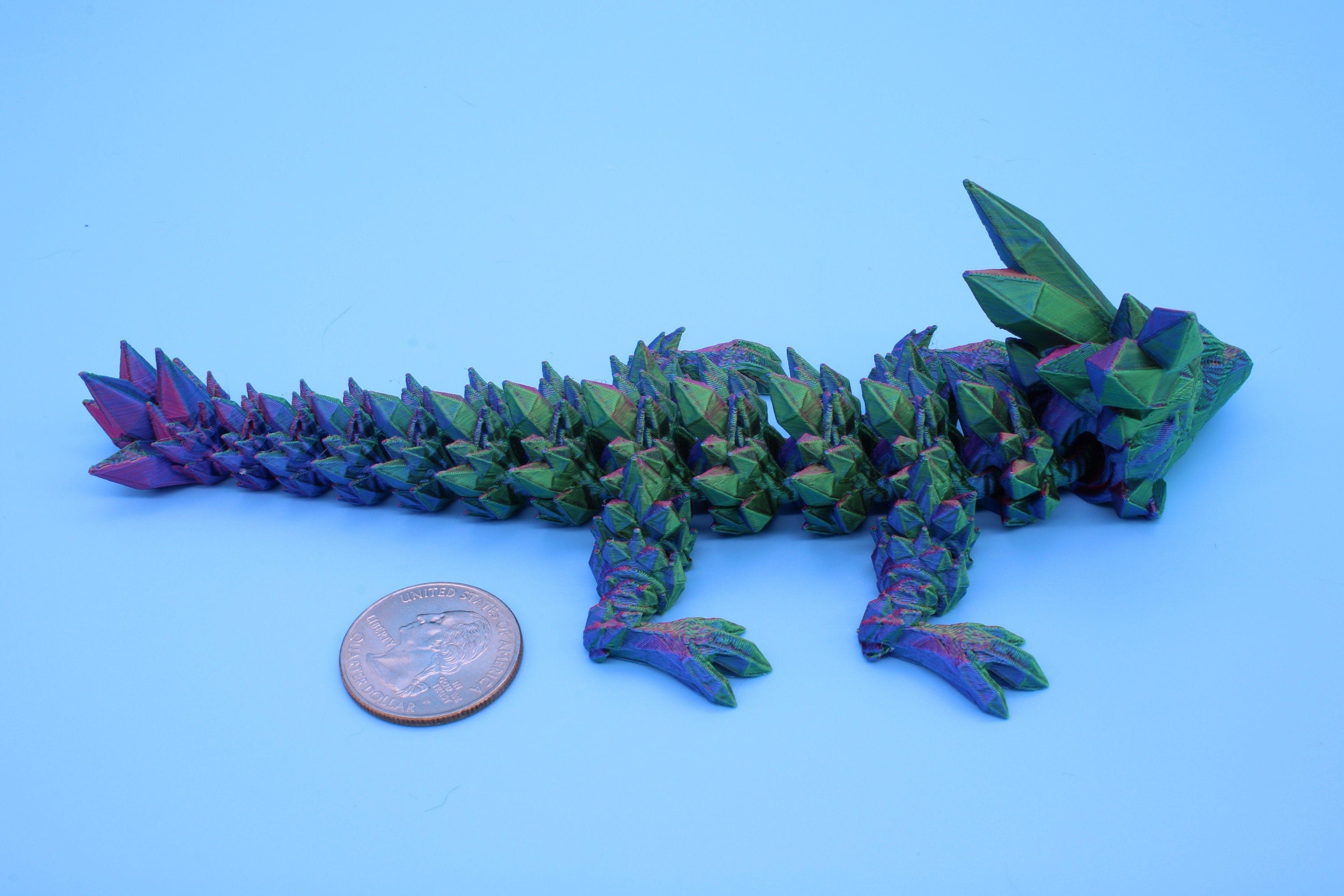 Miniature Baby Multi Color Crystal Dragon | 3D printed articulating dragon Fidget | Flexi Toy 7 in. head to tail | Stress Relief Gift
