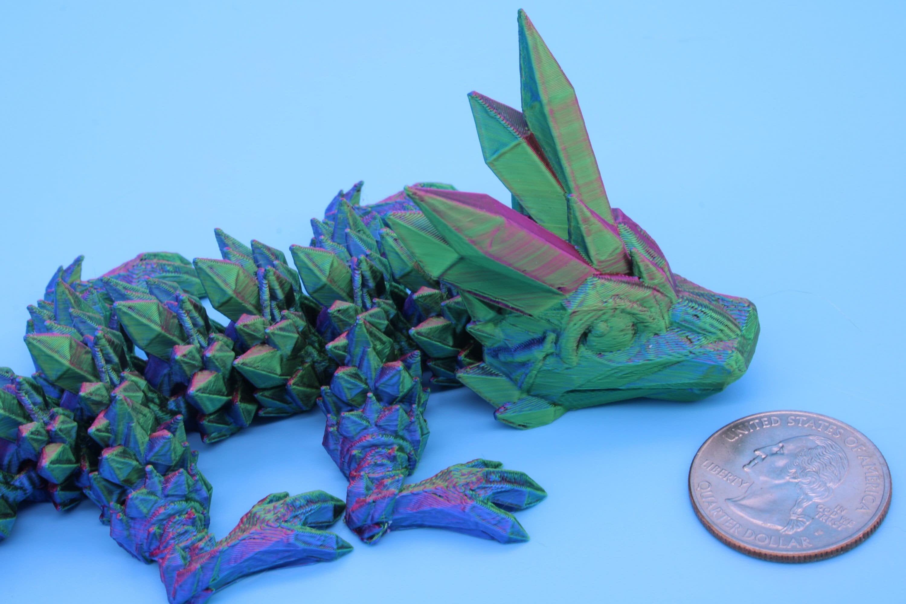 Miniature Baby Multi Color Crystal Dragon | 3D printed articulating dragon Fidget | Flexi Toy 7 in. head to tail | Stress Relief Gift