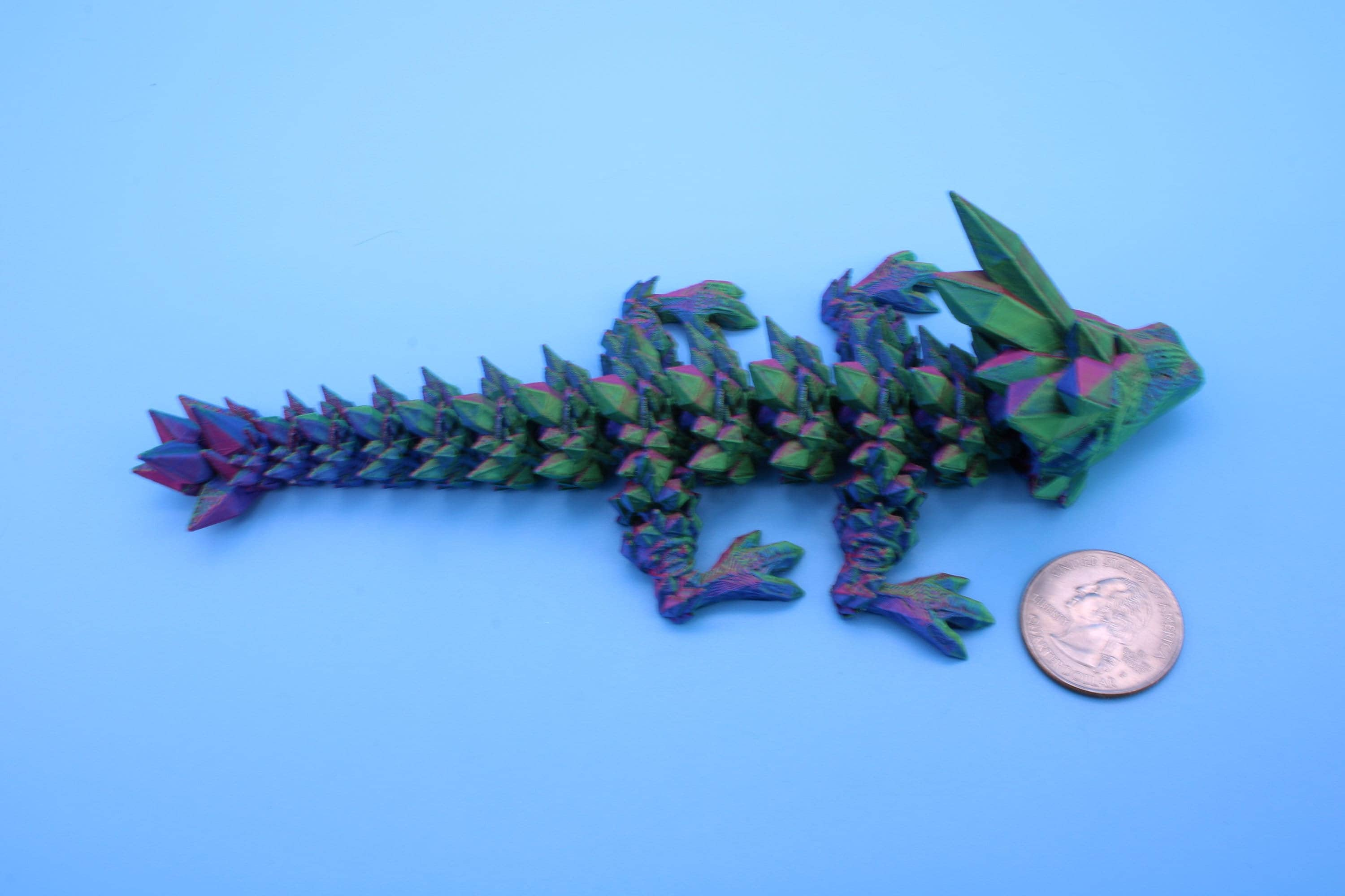 Miniature Baby Multi Color Crystal Dragon | 3D printed articulating dragon Fidget | Flexi Toy 7 in. head to tail | Stress Relief Gift