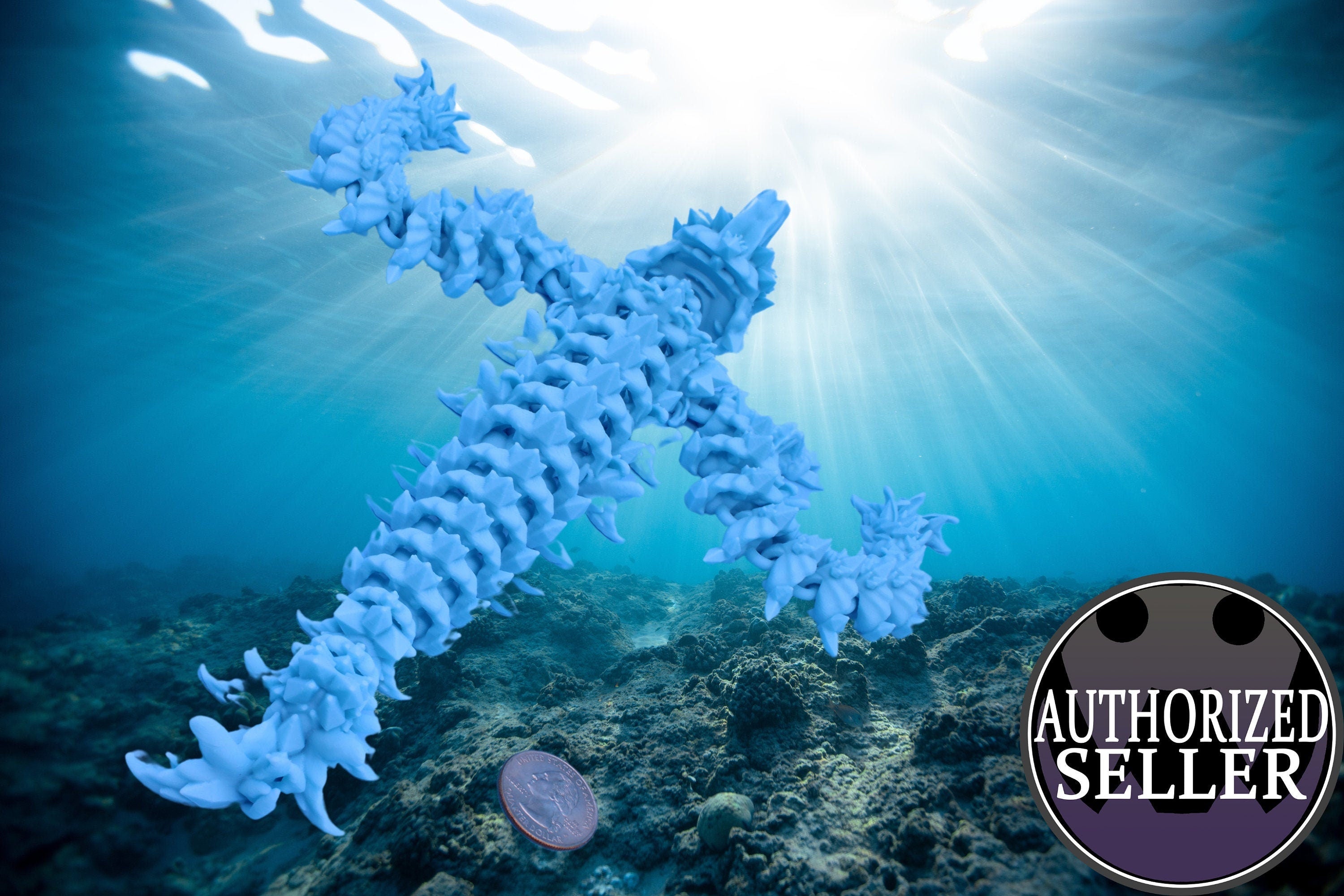 Jellyfish Dragon | Light Blue | 3D printed Articulating Dragon Fidget Toy | Flexi |