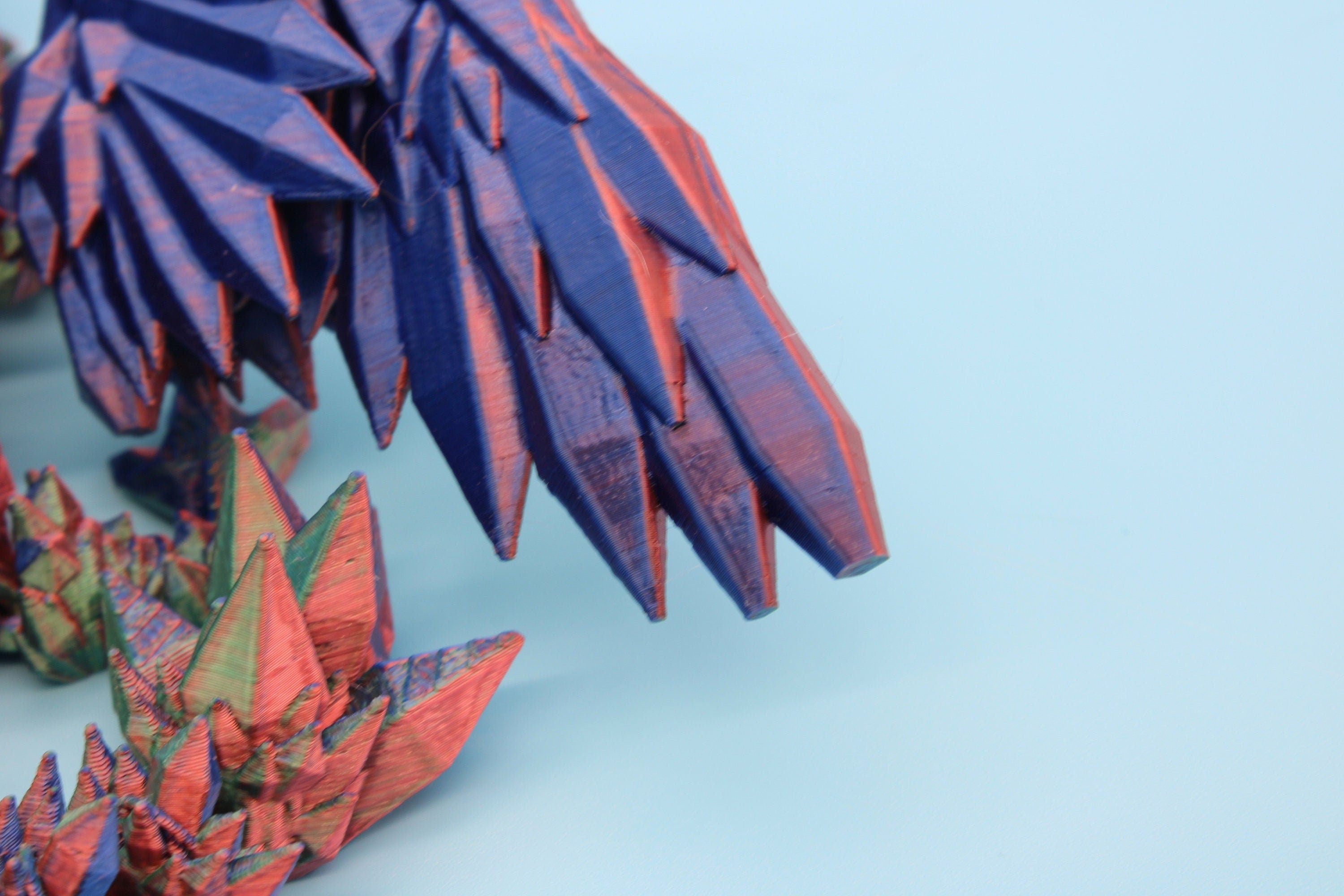 Miniature Tri Color Crystal Winged Dragon | 3D printed articulating dragon Fidget | Flexi Toy 7 in. head to tail | Stress Relief Gift