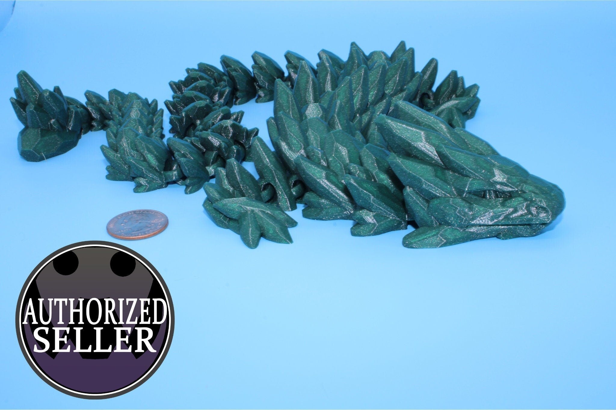 Gem Dragon | Green | St, Patrick&#39;s | 3D Printed Articulating Dragon | Flexi Toy | Adult Fidget Toy | Dragon Buddy ready for you | 26 inches!