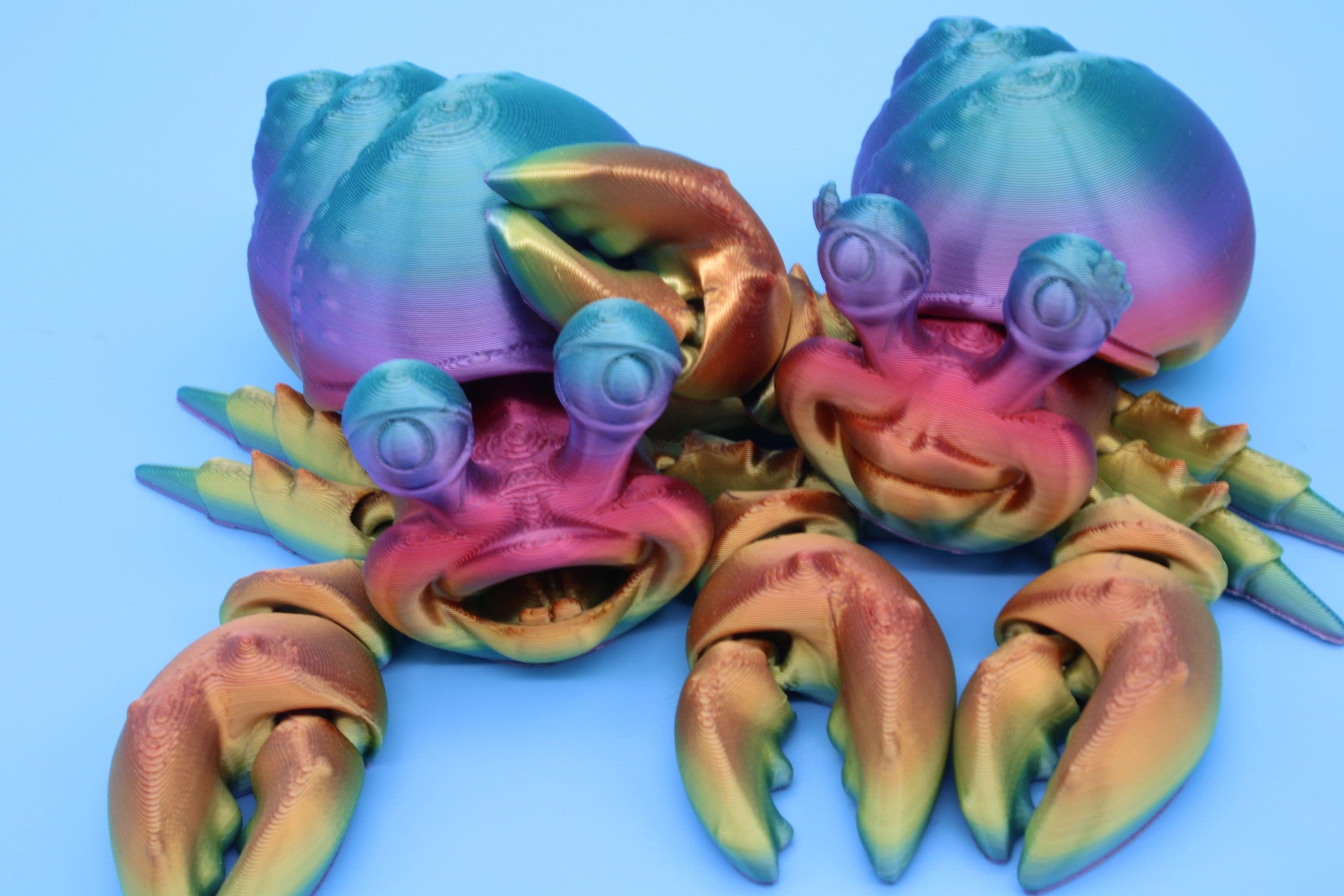Flexi Hermit Crab Mr. & Mrs. | Articulating Rainbow | 3D Printed. | Super Cute | Friendly Crabs | Great Fidget Toy | Buddy | Sensory toy.