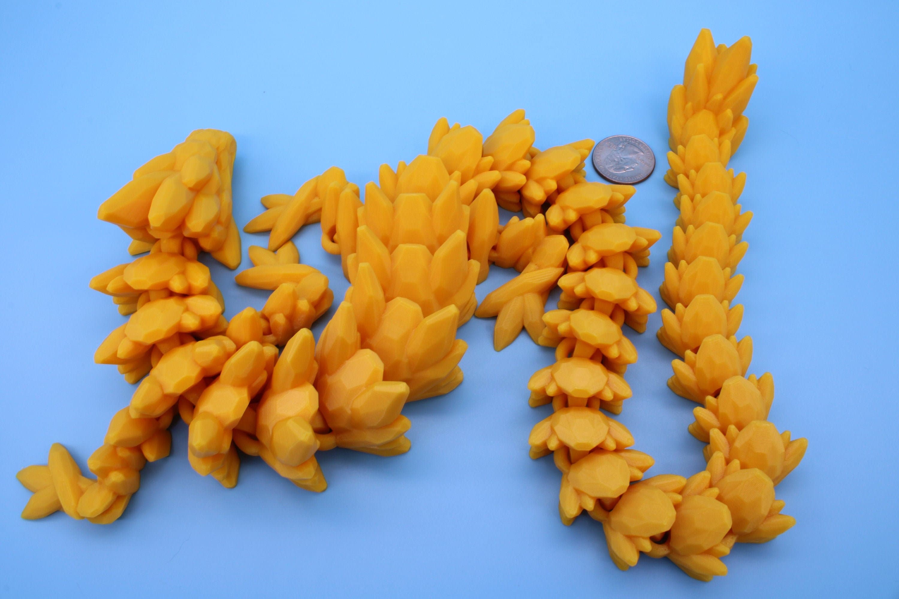 Gem Dragon | Yellow Gold | 3D Printed Articulating Dragon | Flexi Toy | Adult Fidget Toy | Dragon Buddy ready for you | 26 inches!