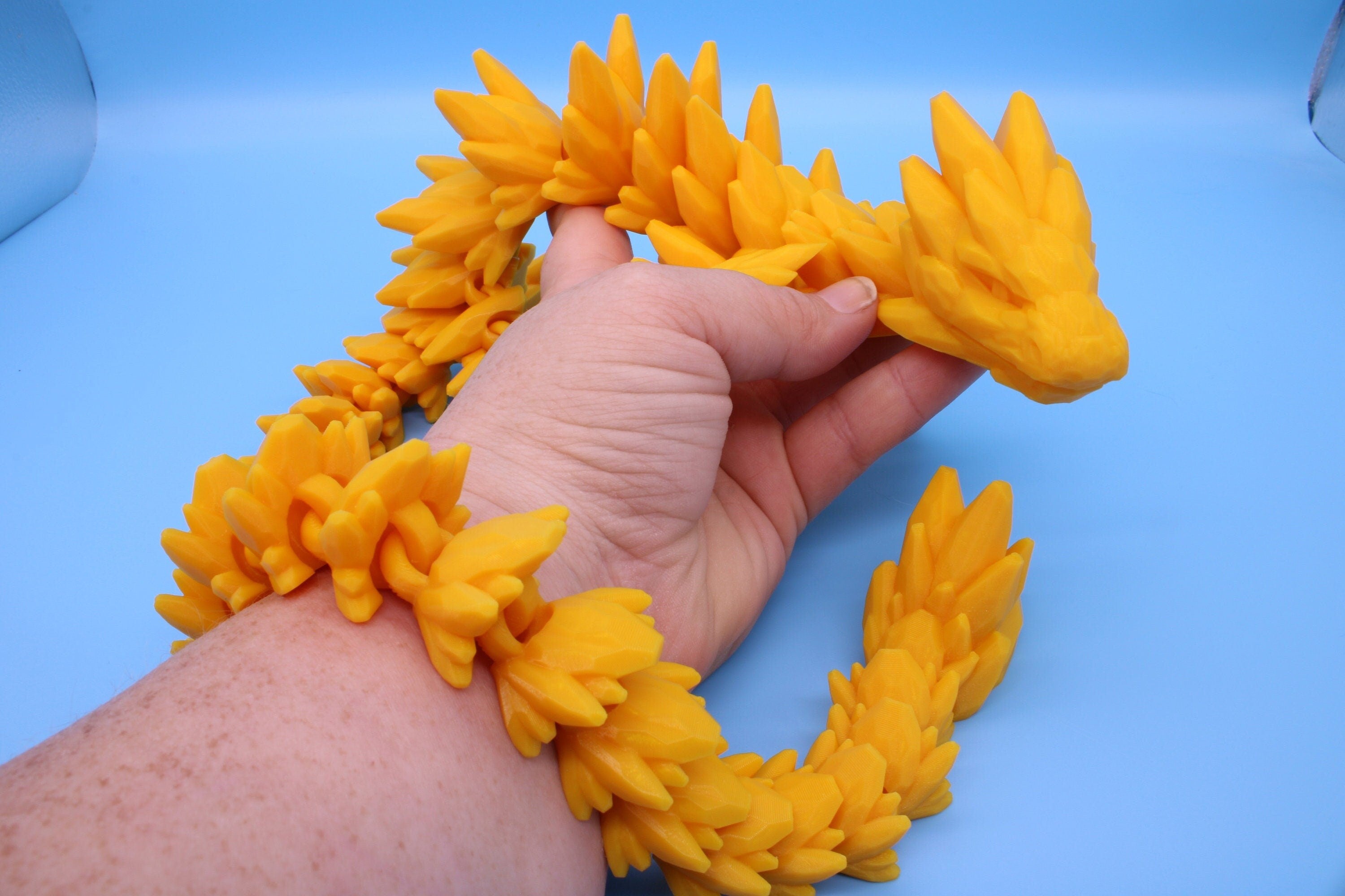 Gem Dragon | Yellow Gold | 3D Printed Articulating Dragon | Flexi Toy | Adult Fidget Toy | Dragon Buddy ready for you | 26 inches!