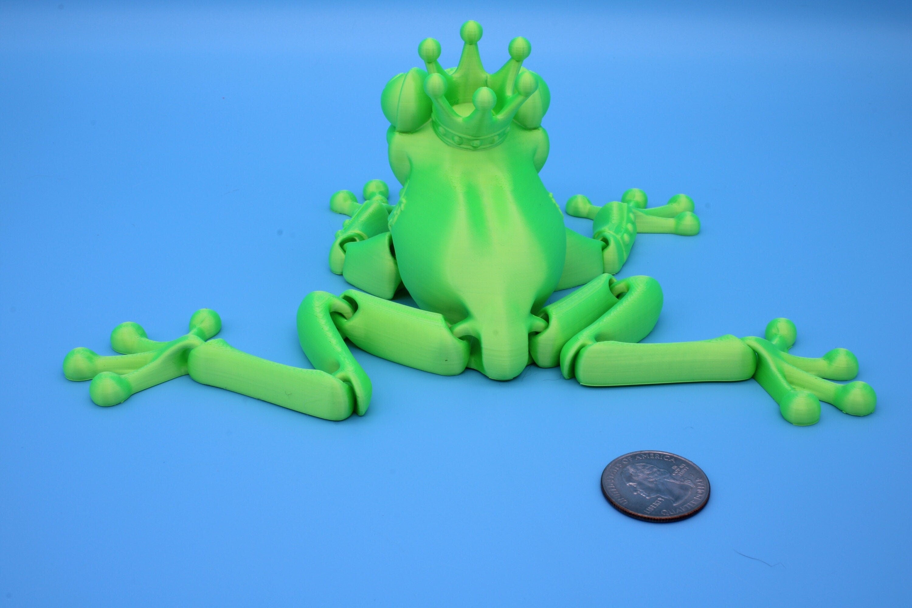 Green Prince Frog | Cute Flexi Toy | Articulating Frog | 3D printed Unique Fidget | Desk Buddy