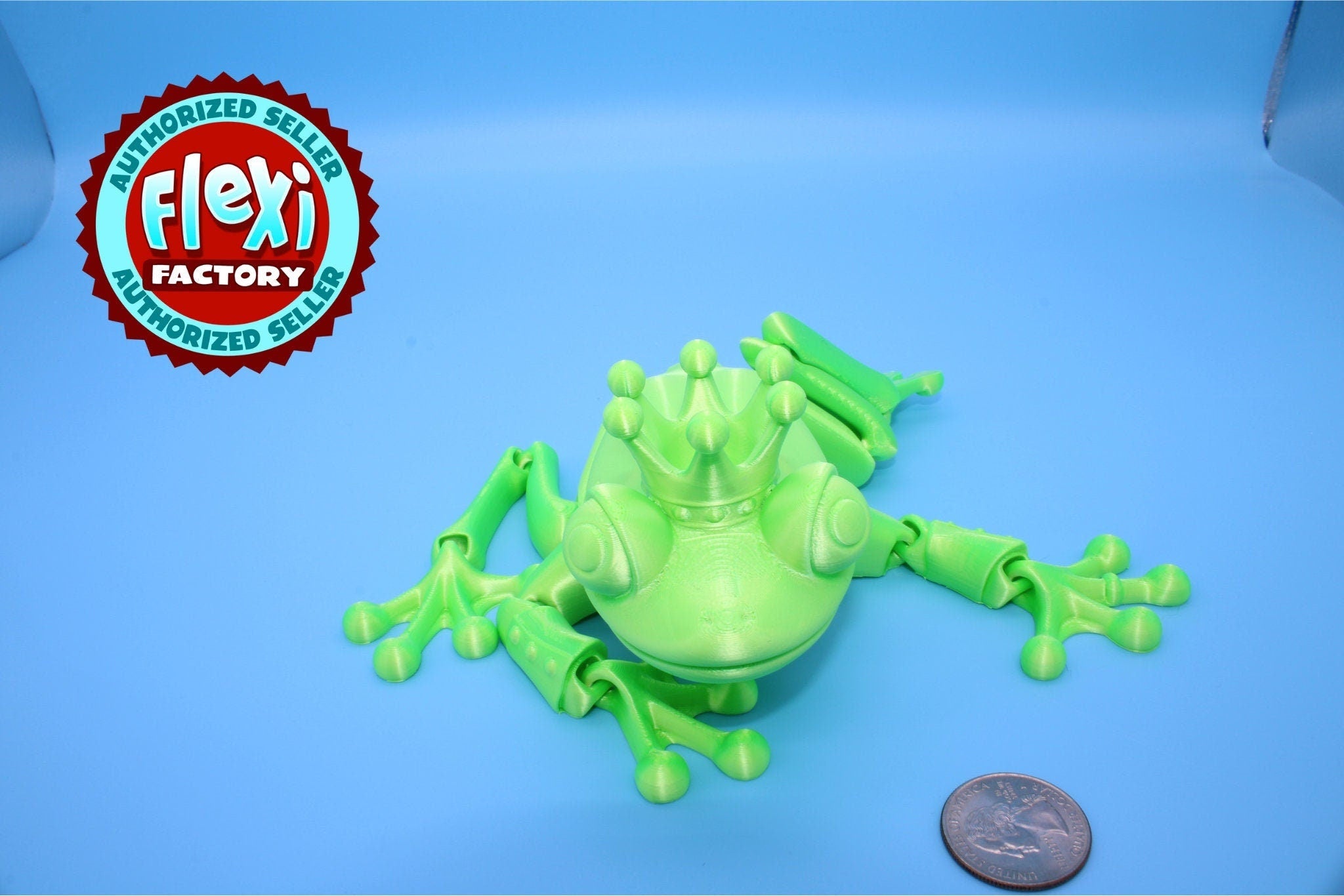 Green Prince Frog | Cute Flexi Toy | Articulating Frog | 3D printed Unique Fidget | Desk Buddy