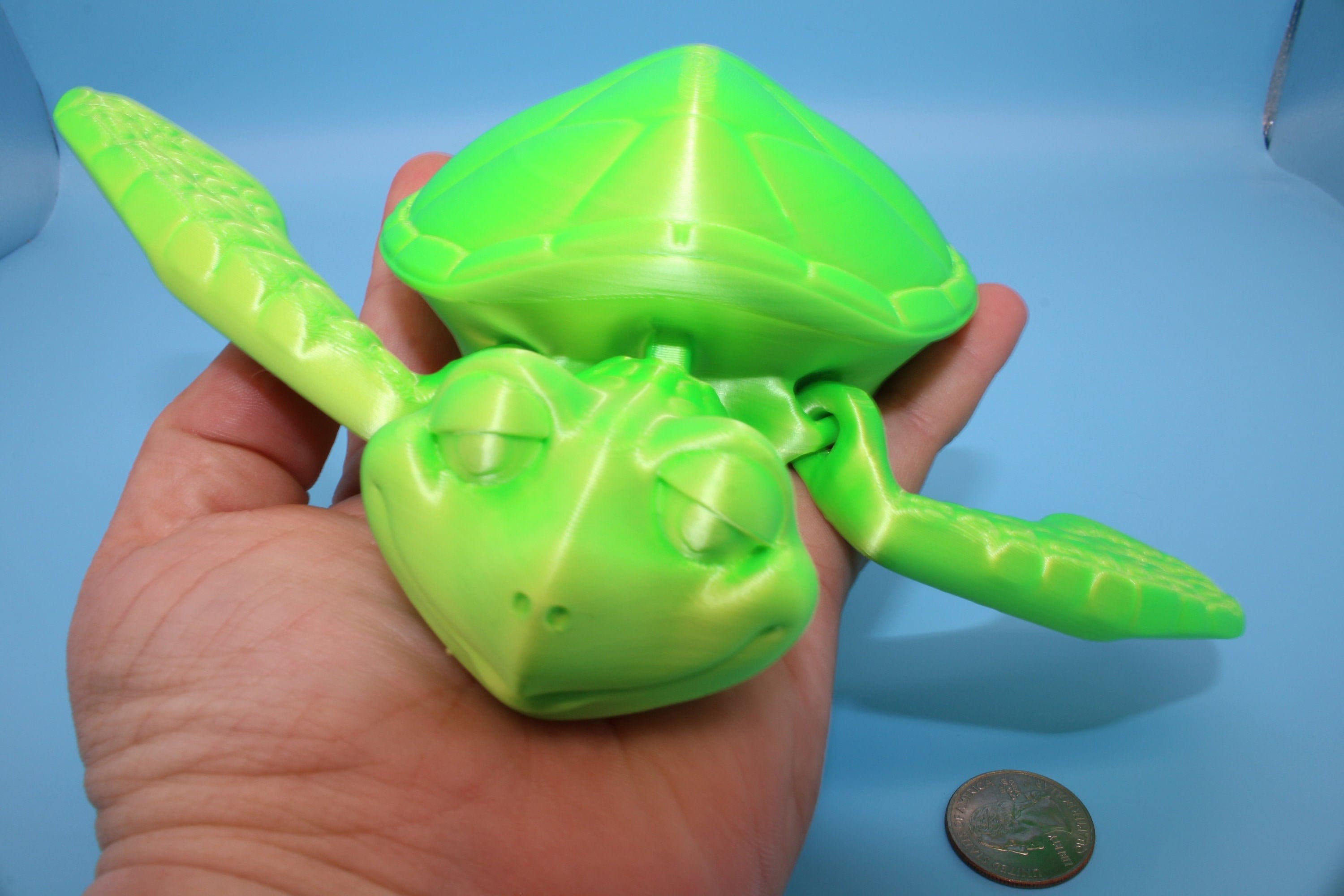 Green Turlte | Cute Flexi Toy | Articulating Turtle | 3D printed Unique Fidget | Desk Buddy | 8 in.