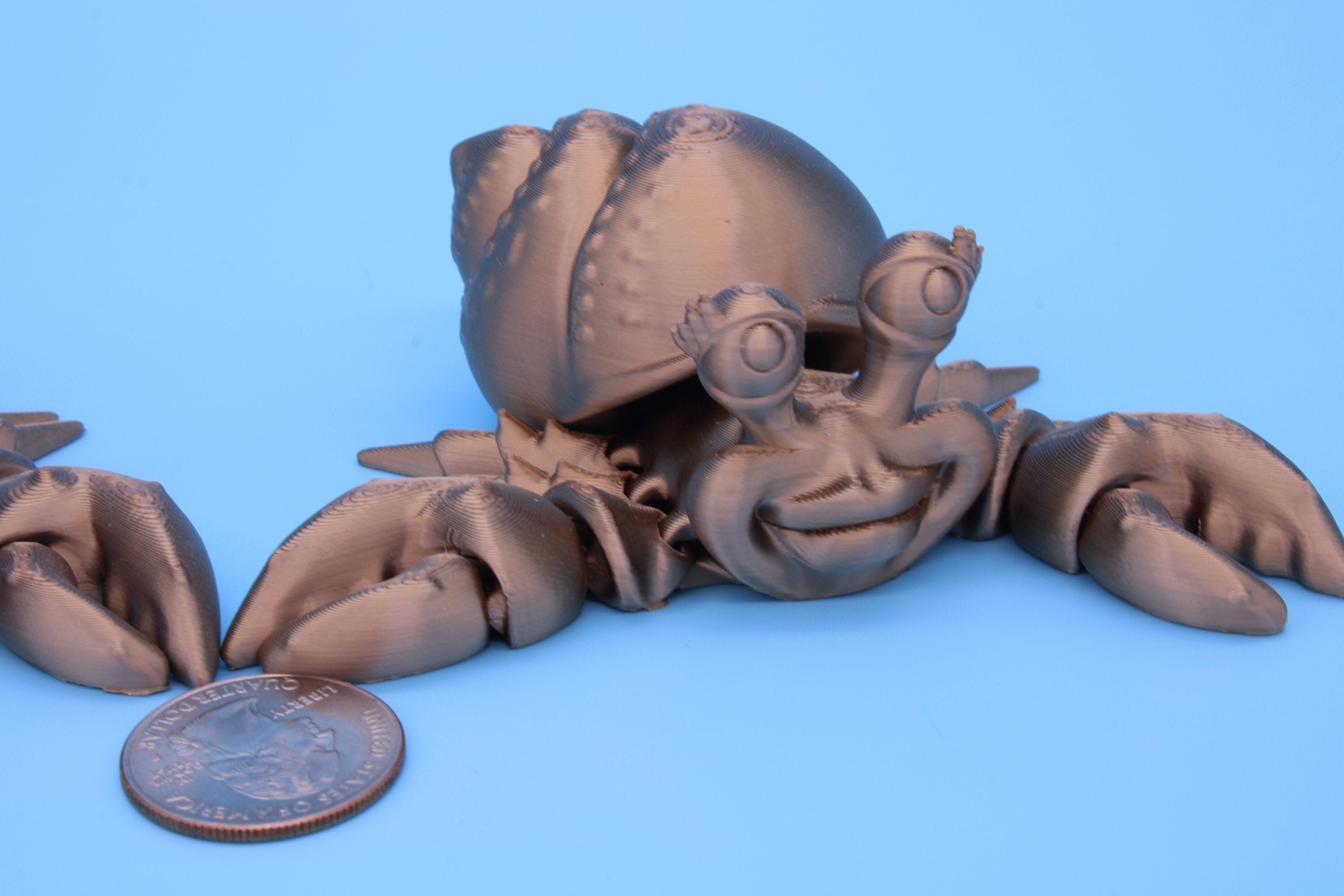 Flexi Hermit Crab Mr. & Mrs. | Articulating Coffee Gold | 3D Printed. | Super Cute | Friendly Crabs | Great Fidget Toy | Buddy | Sensory.