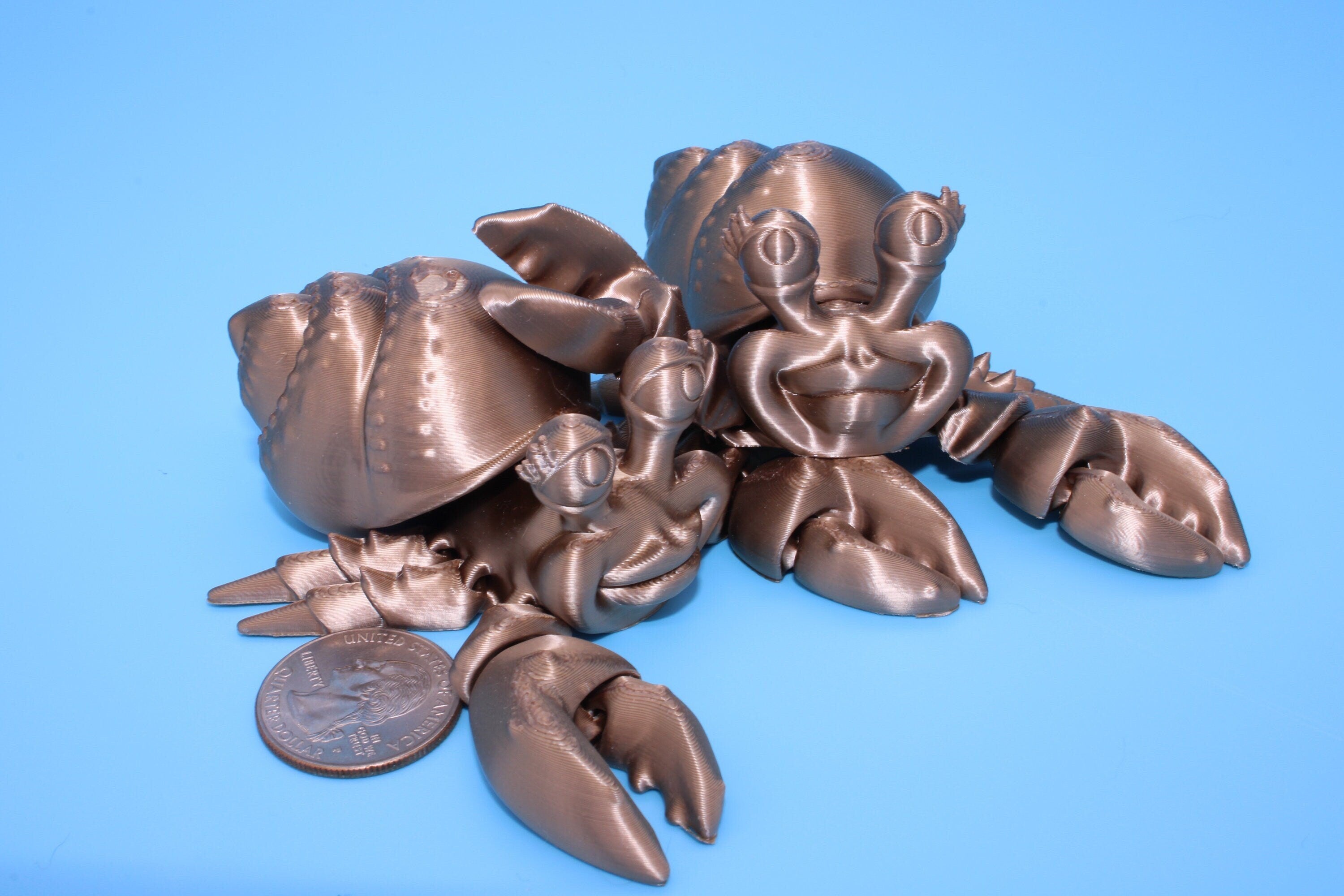 Flexi Hermit Crab Mr. & Mrs. | Articulating Coffee Gold | 3D Printed. | Super Cute | Friendly Crabs | Great Fidget Toy | Buddy | Sensory.