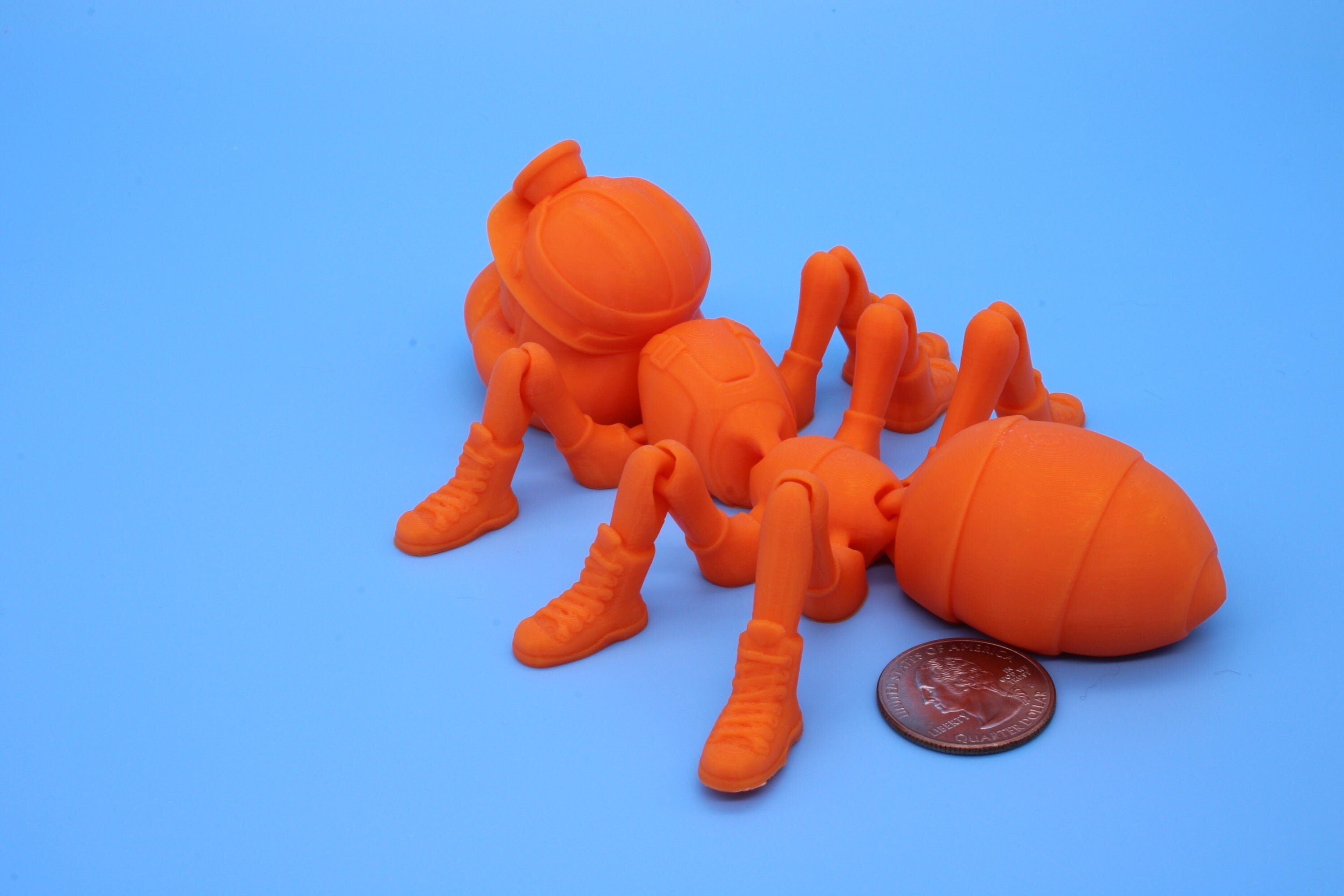 Flexi Coal Miner Ant | Articulating Orange | 3D Printed. | Super Cute | Friendly, Hardworking Ant | Great Fidget Toy | Buddy | Sensory toy.