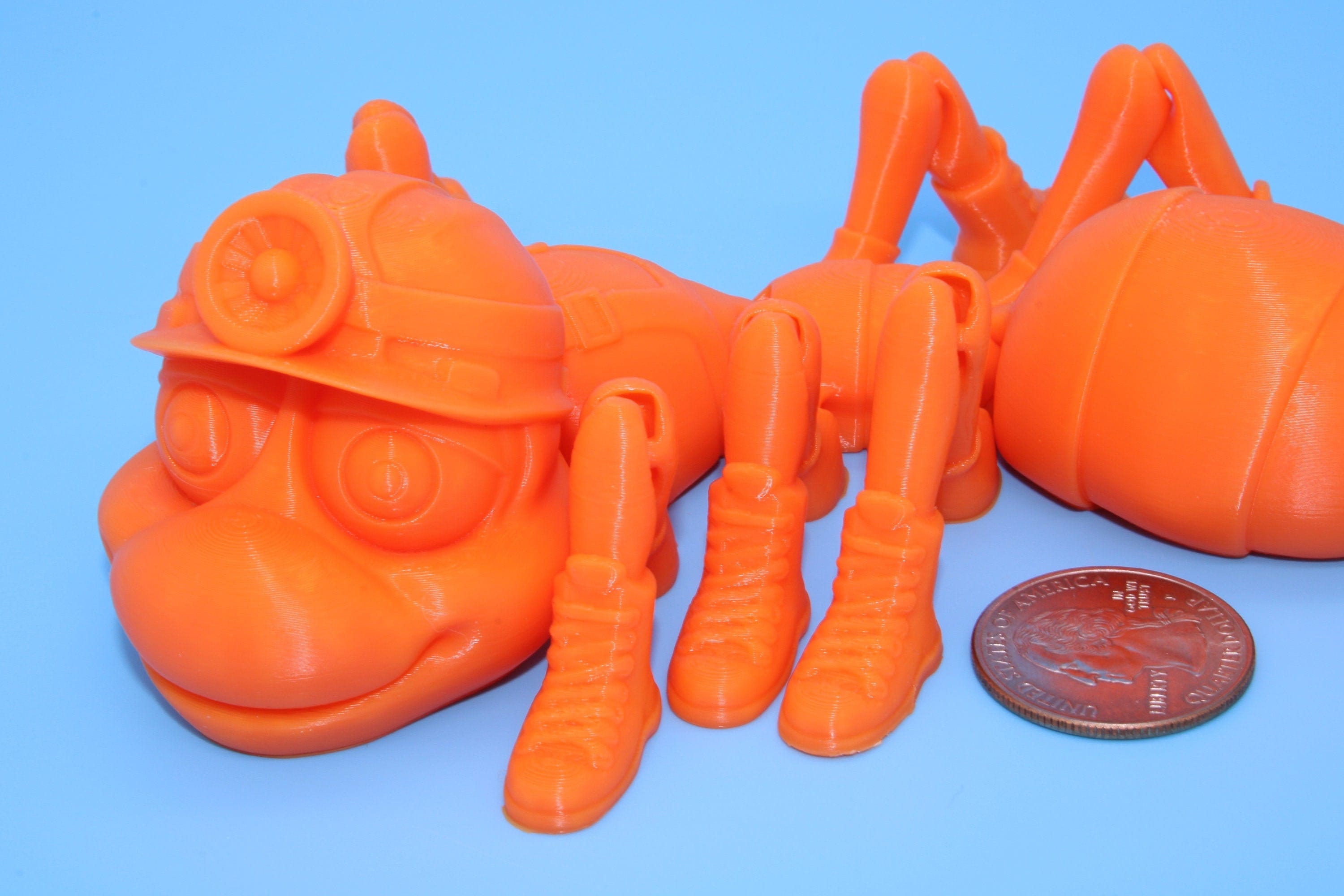 Flexi Coal Miner Ant | Articulating Orange | 3D Printed. | Super Cute | Friendly, Hardworking Ant | Great Fidget Toy | Buddy | Sensory toy.