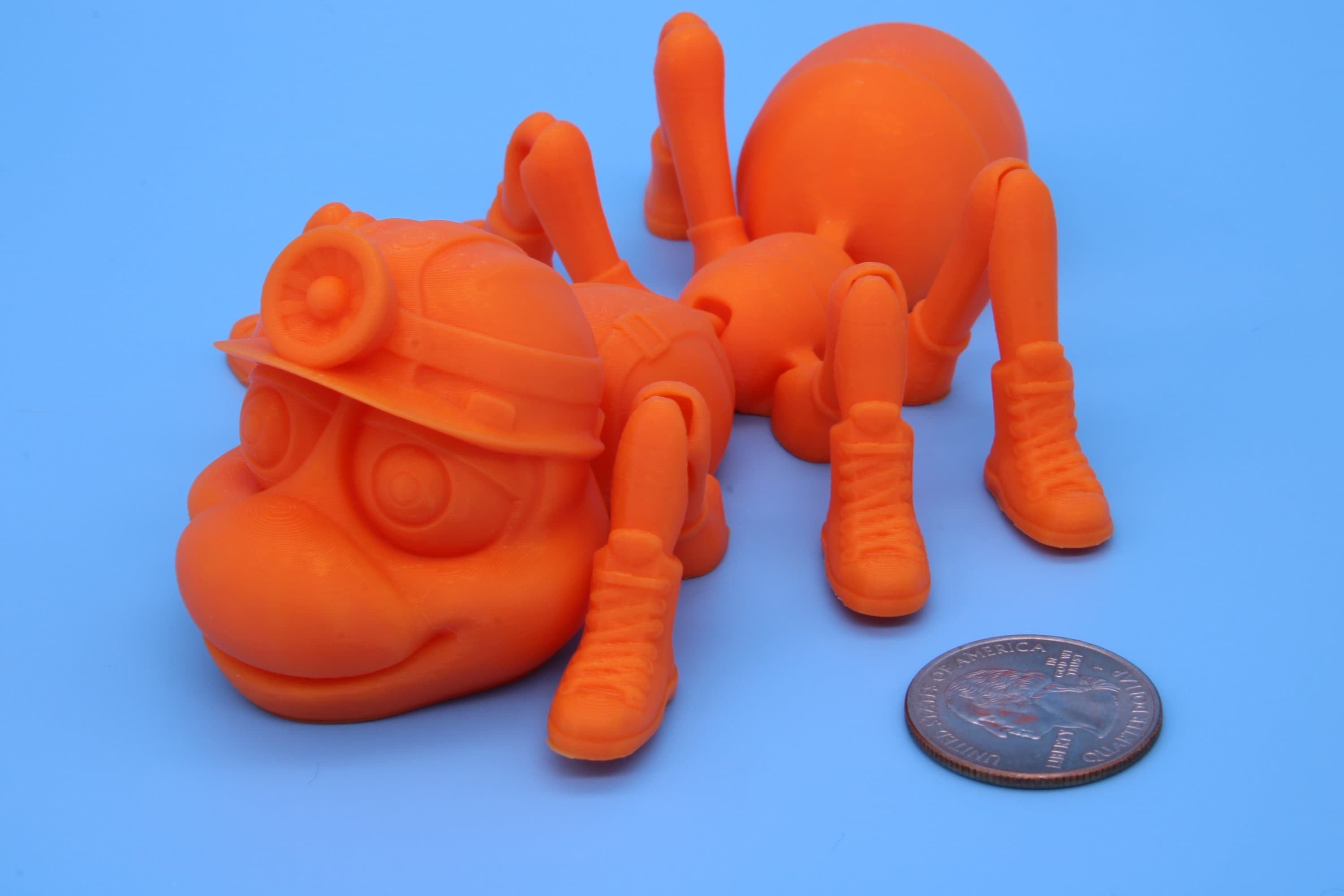 Flexi Coal Miner Ant | Articulating Orange | 3D Printed. | Super Cute | Friendly, Hardworking Ant | Great Fidget Toy | Buddy | Sensory toy.