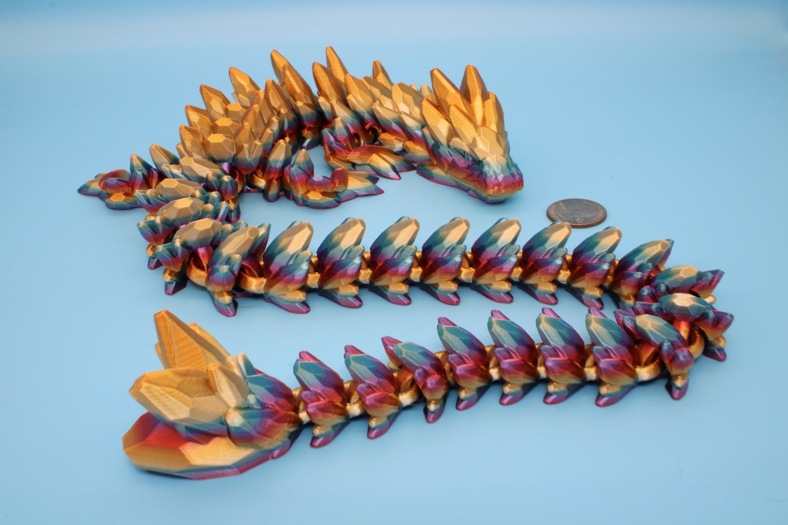 Gem Dragon | Rainbow | 3D Printed Articulating Dragon | Flexi Toy | Adult Fidget Toy | Dragon Buddy | 26 inches (Made)