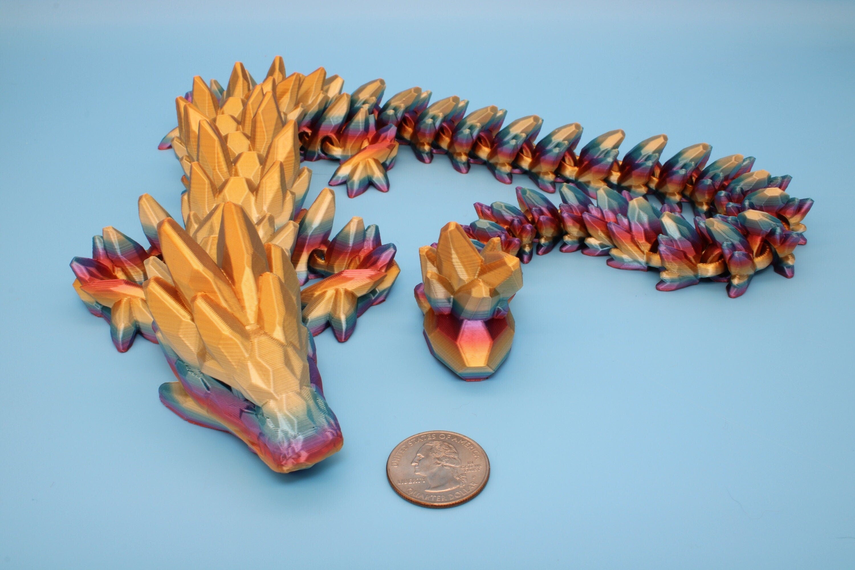 Gem Dragon | Rainbow | 3D Printed Articulating Dragon | Flexi Toy | Adult Fidget Toy | Dragon Buddy | 26 inches (Made)