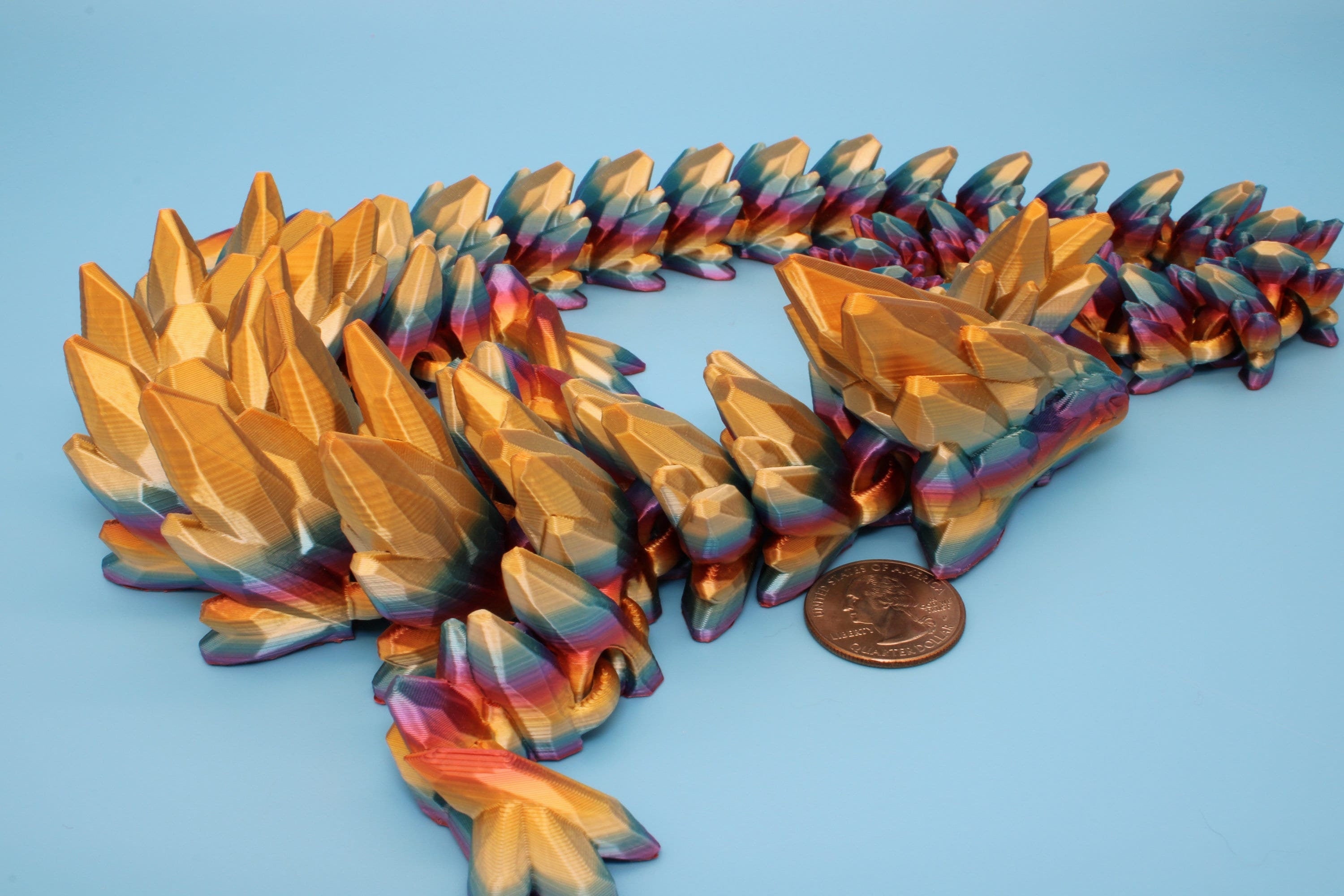 Gem Dragon | Rainbow | 3D Printed Articulating Dragon | Flexi Toy | Adult Fidget Toy | Dragon Buddy | 26 inches (Made)