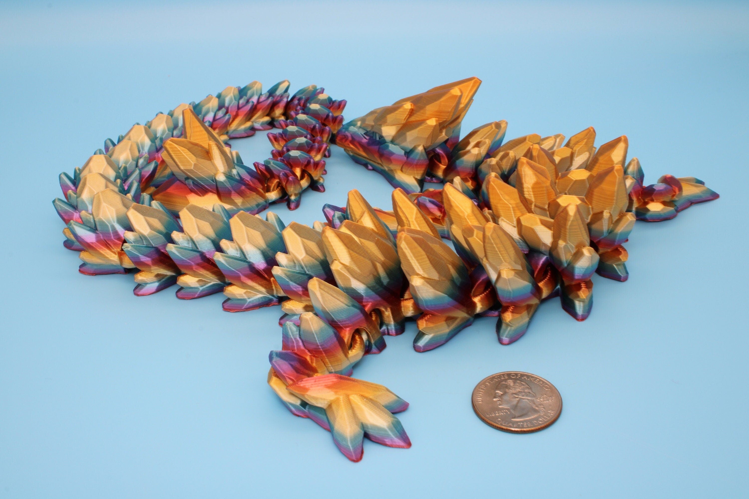 Gem Dragon | Rainbow | 3D Printed Articulating Dragon | Flexi Toy | Adult Fidget Toy | Dragon Buddy | 26 inches (Made)