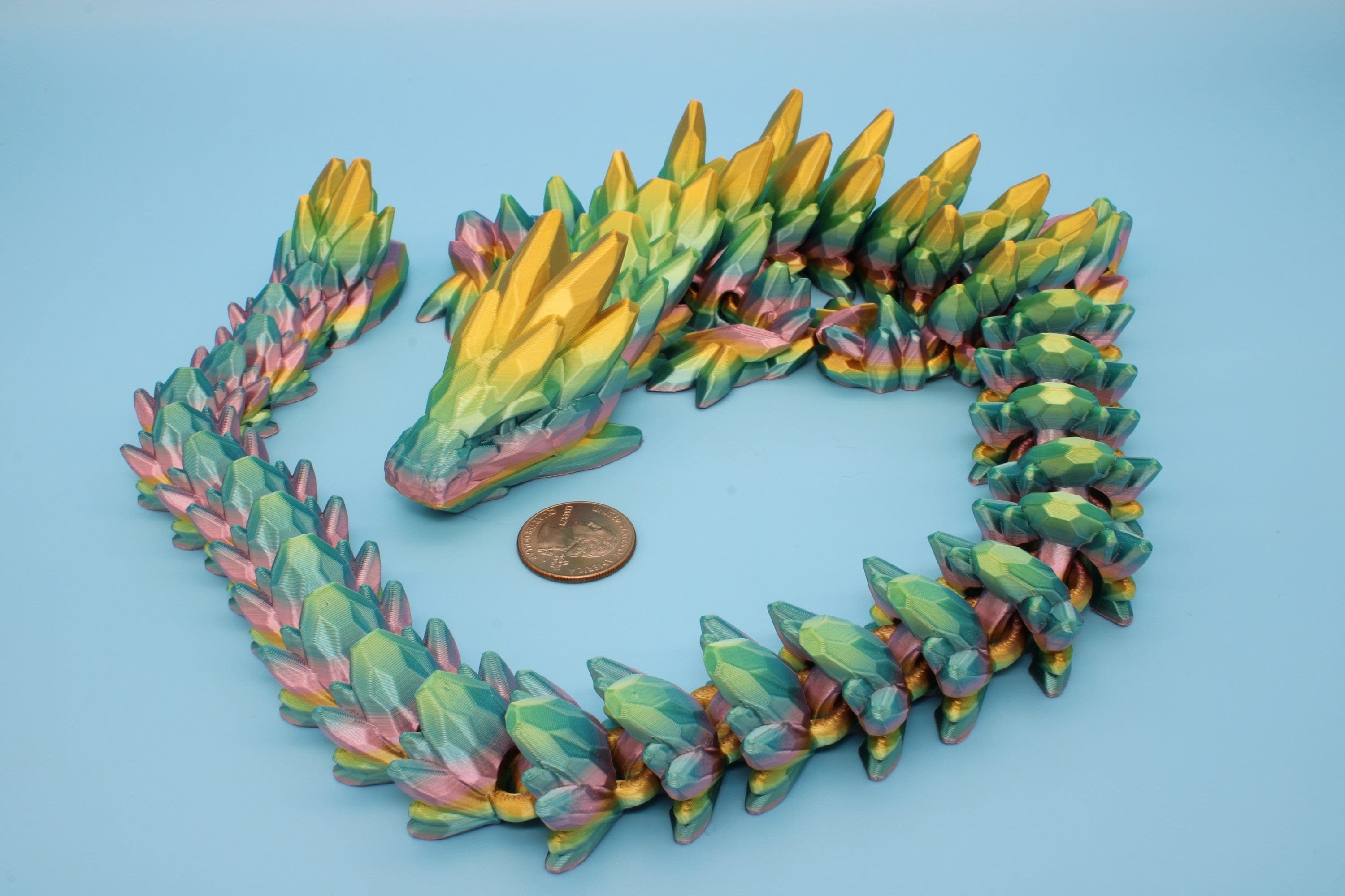 Gem Dragon | Rainbow | 3D Printed Articulating Dragon | Flexi Toy | Adult Fidget Toy | Dragon Buddy | 26 inches (Made)
