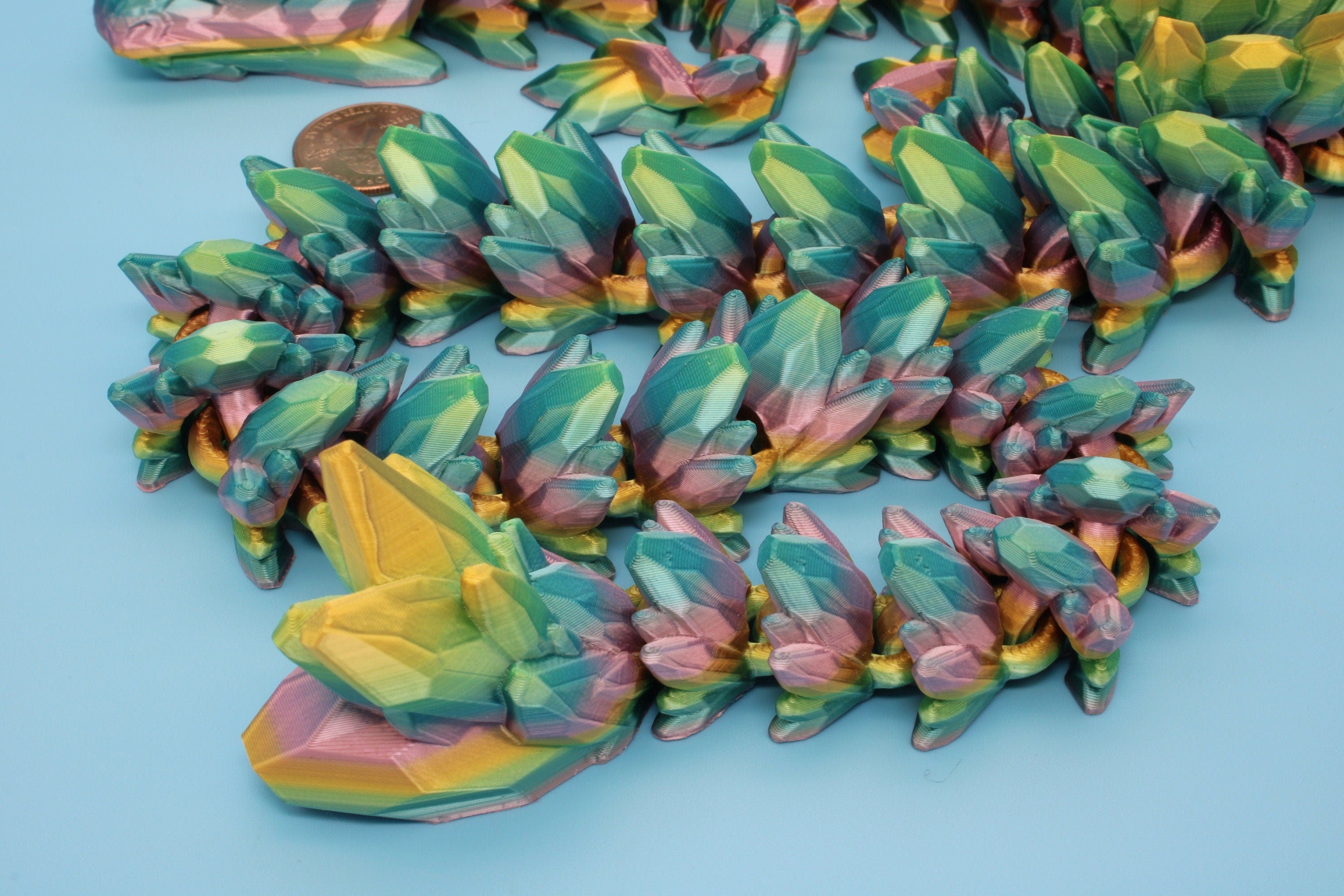 Gem Dragon | Rainbow | 3D Printed Articulating Dragon | Flexi Toy | Adult Fidget Toy | Dragon Buddy | 26 inches (Made)