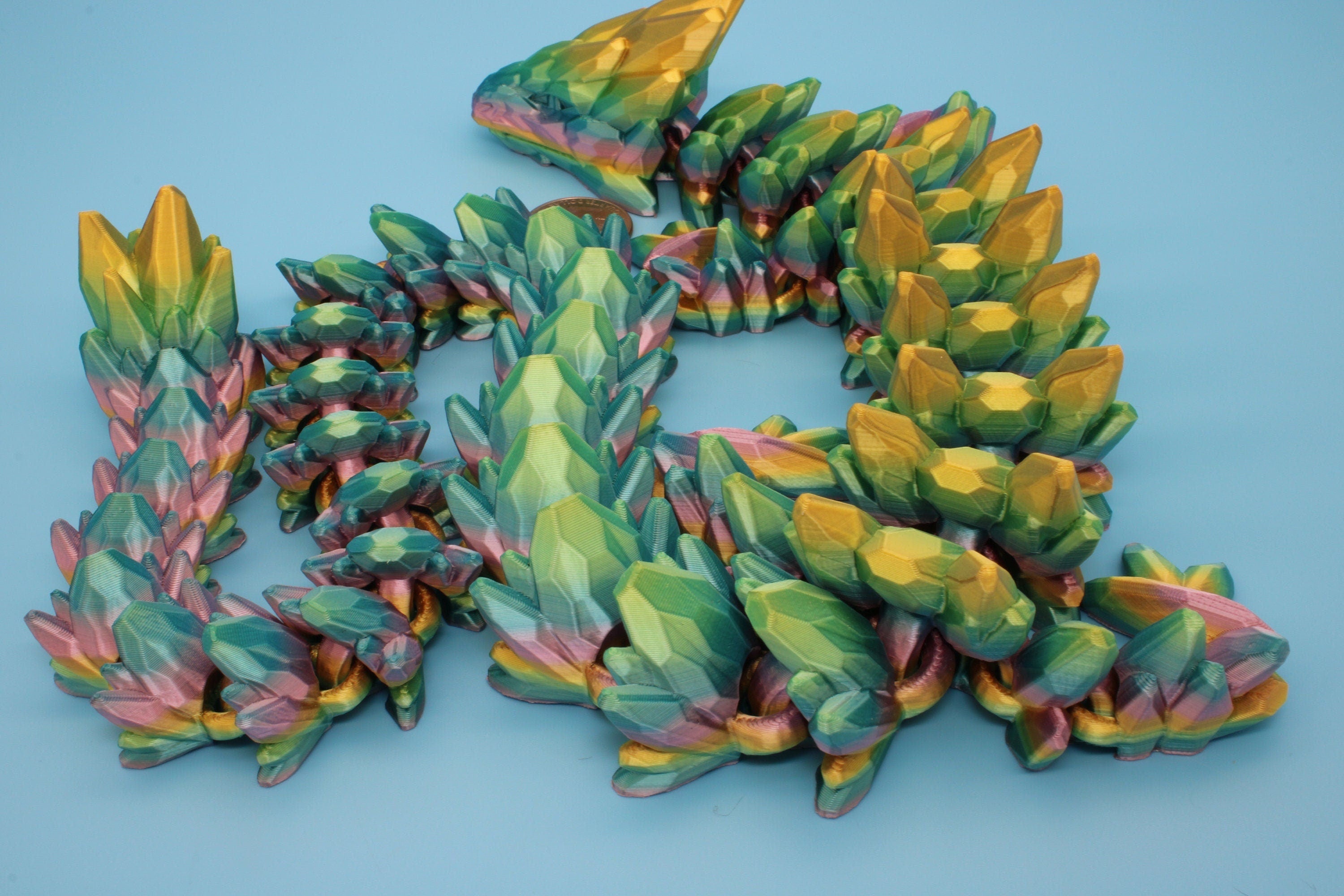 Gem Dragon | Rainbow | 3D Printed Articulating Dragon | Flexi Toy | Adult Fidget Toy | Dragon Buddy | 26 inches (Made)