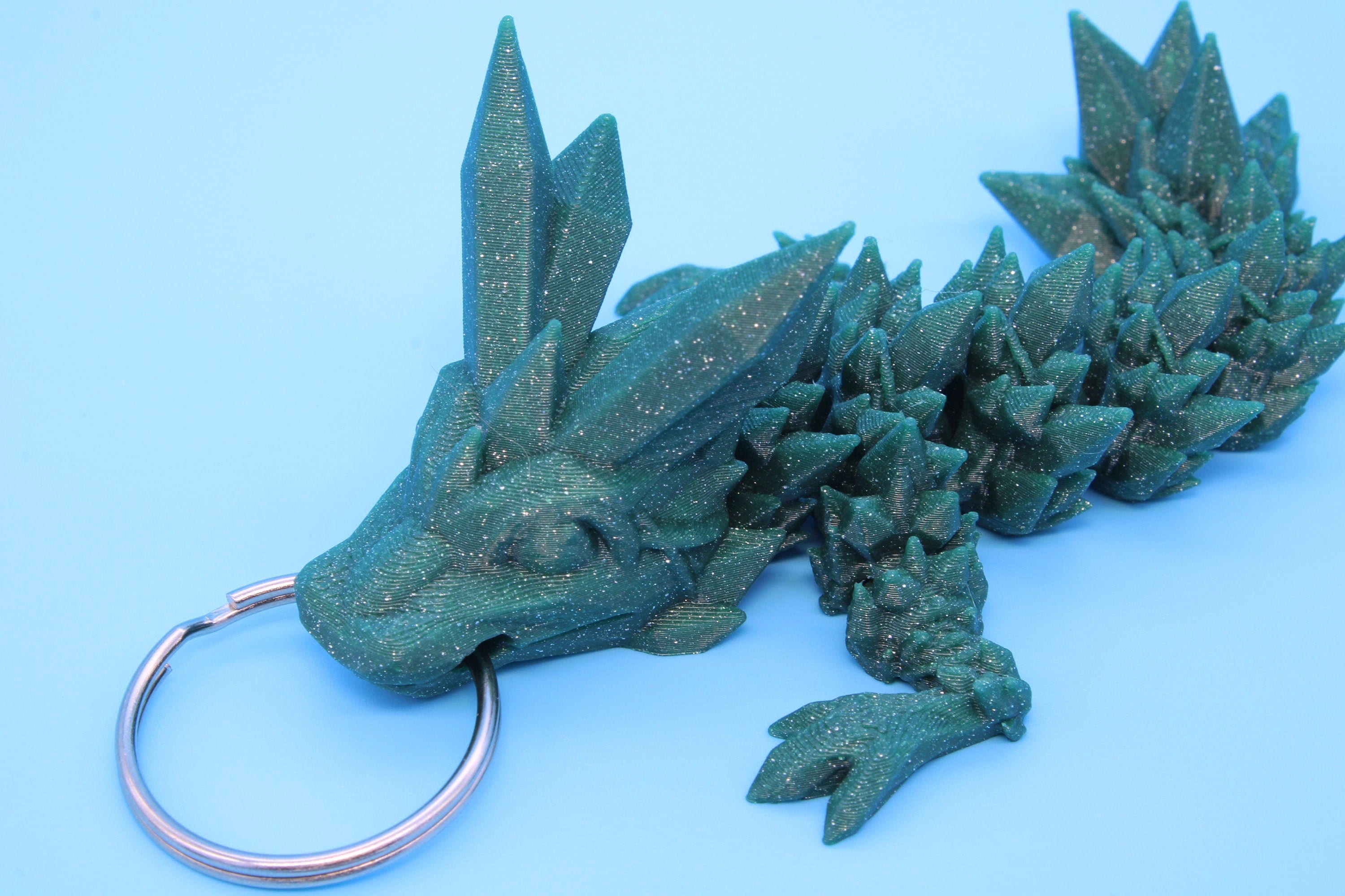 Green Baby Crystal Dragon Keychain | 3D Printed Crystal Dragon | 4.5 inches Dragon Friend | Sensory Toy | Fidget Toy | Flexi Dragon.